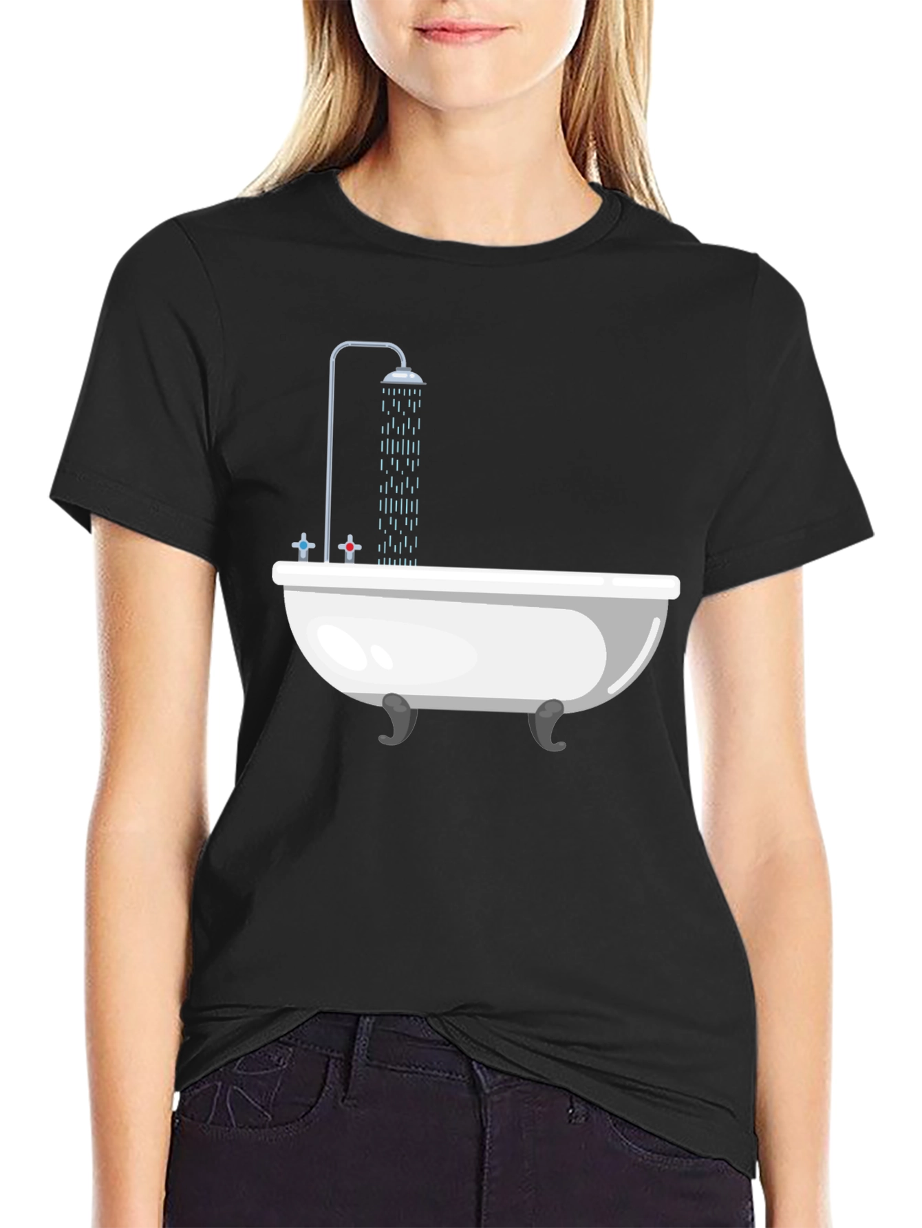 Funny Shower Tub Black T-Shirt