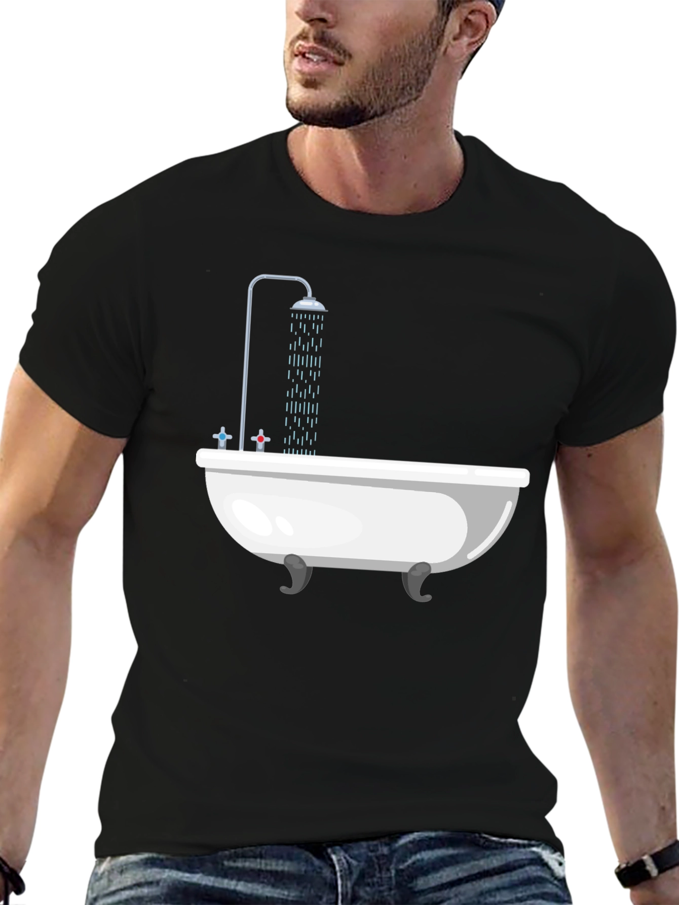 Funny Shower Tub Black T-Shirt
