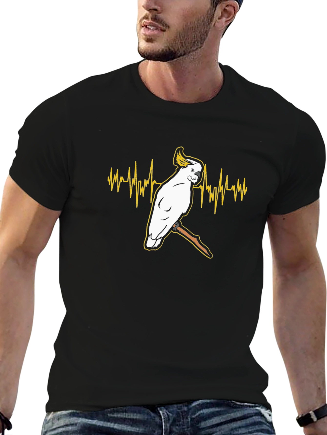 Cockatoo Heartbeat T-Shirt - Black Cotton Tee