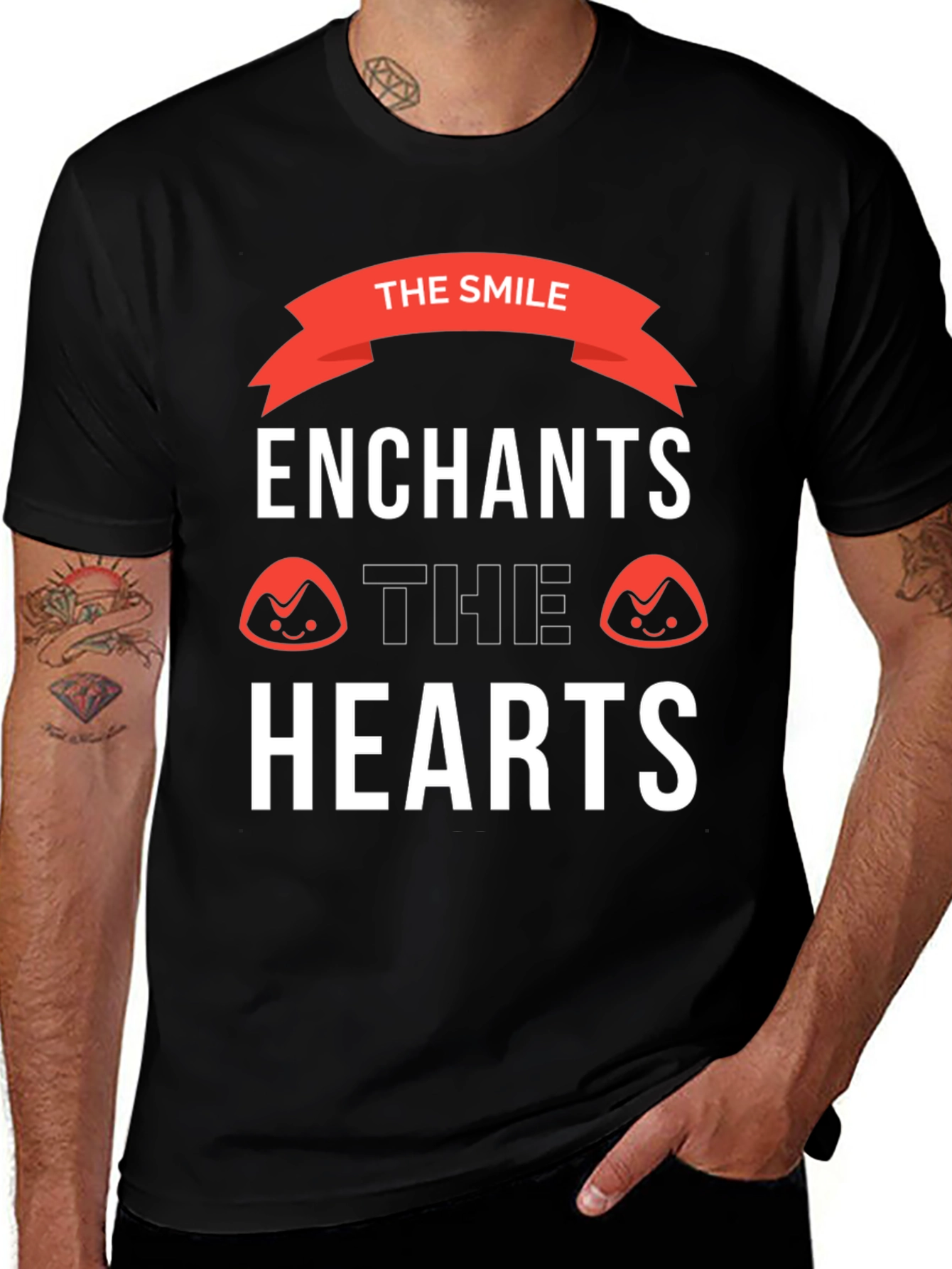 The Smile Enchants Hearts Black Graphic Tee