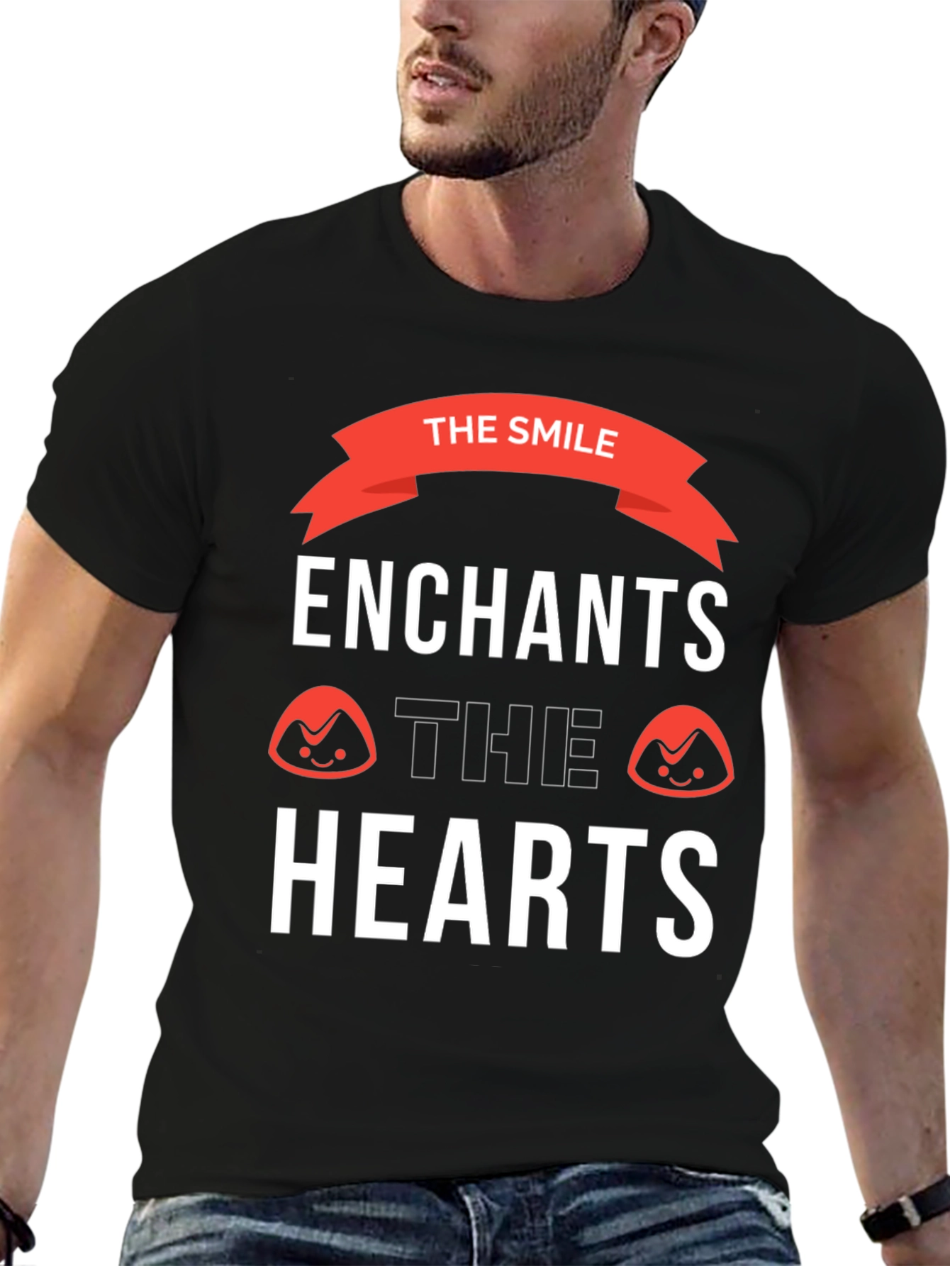 The Smile Enchants Hearts Black Graphic Tee