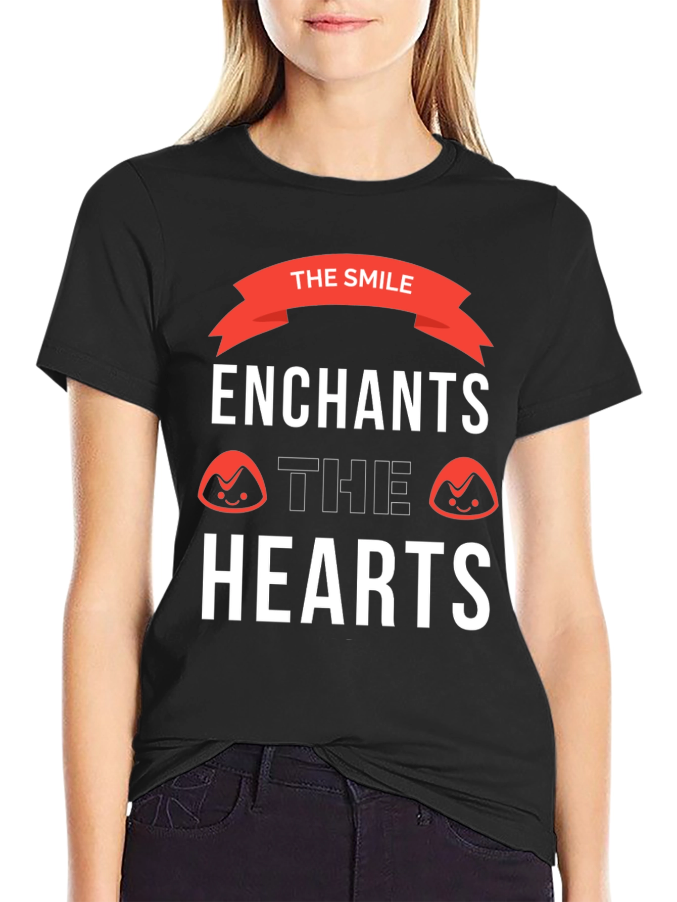 The Smile Enchants Hearts Black Graphic Tee