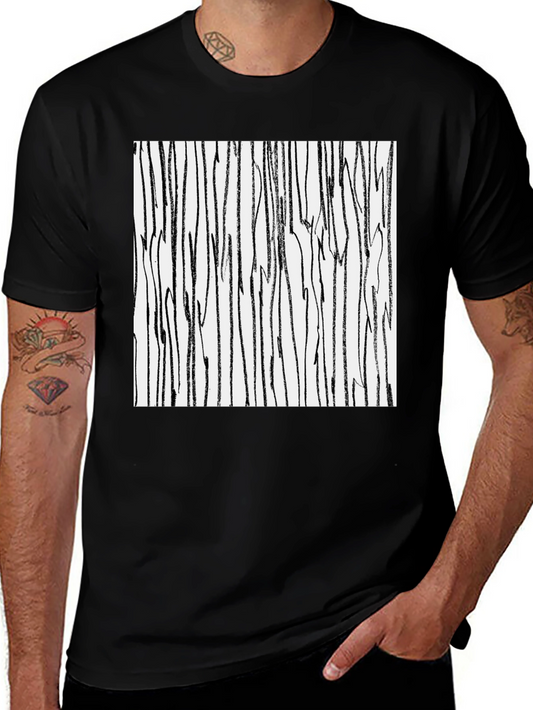 Abstract Stripe Print Black Cotton T-Shirt