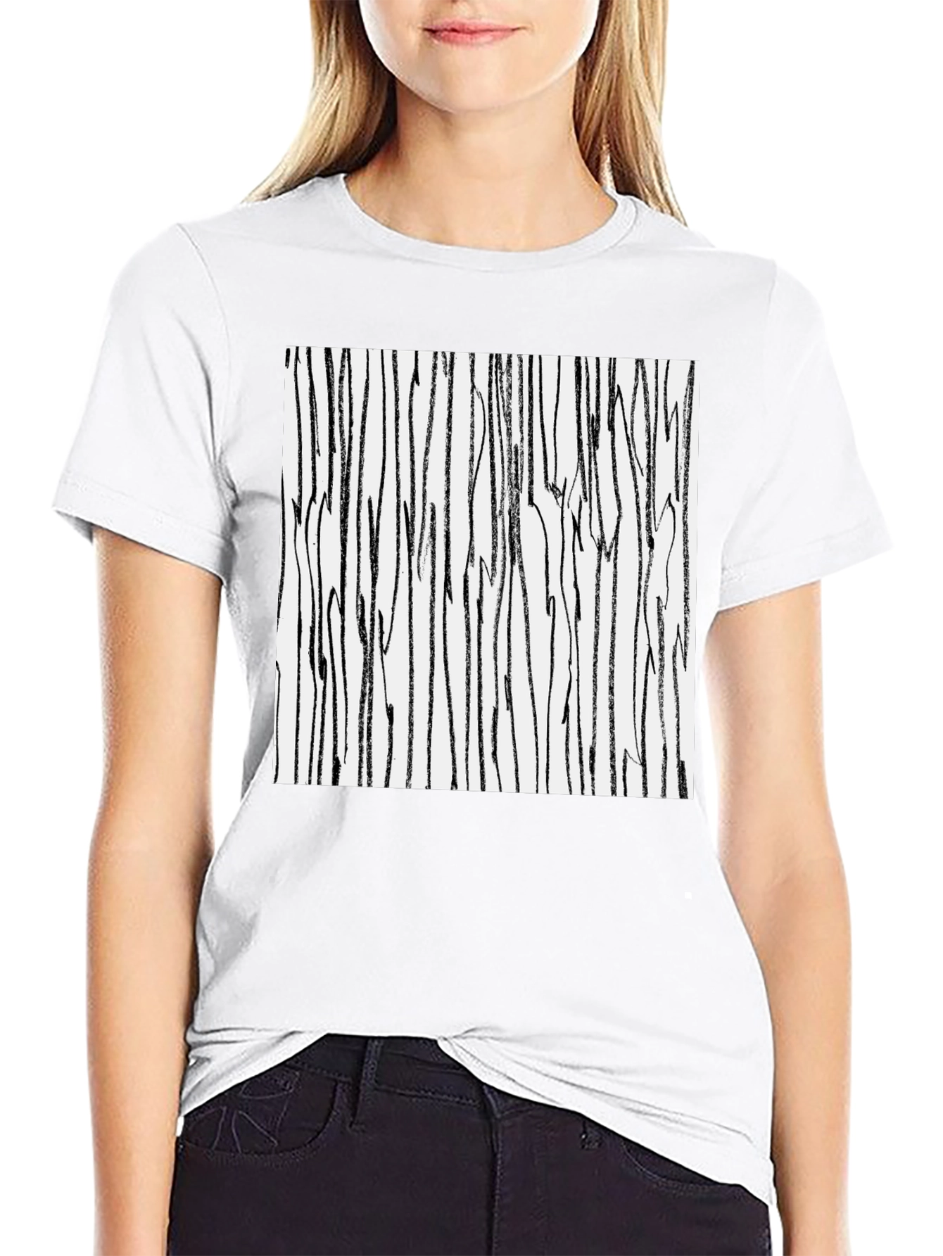 Abstract Stripe Print Black Cotton T-Shirt