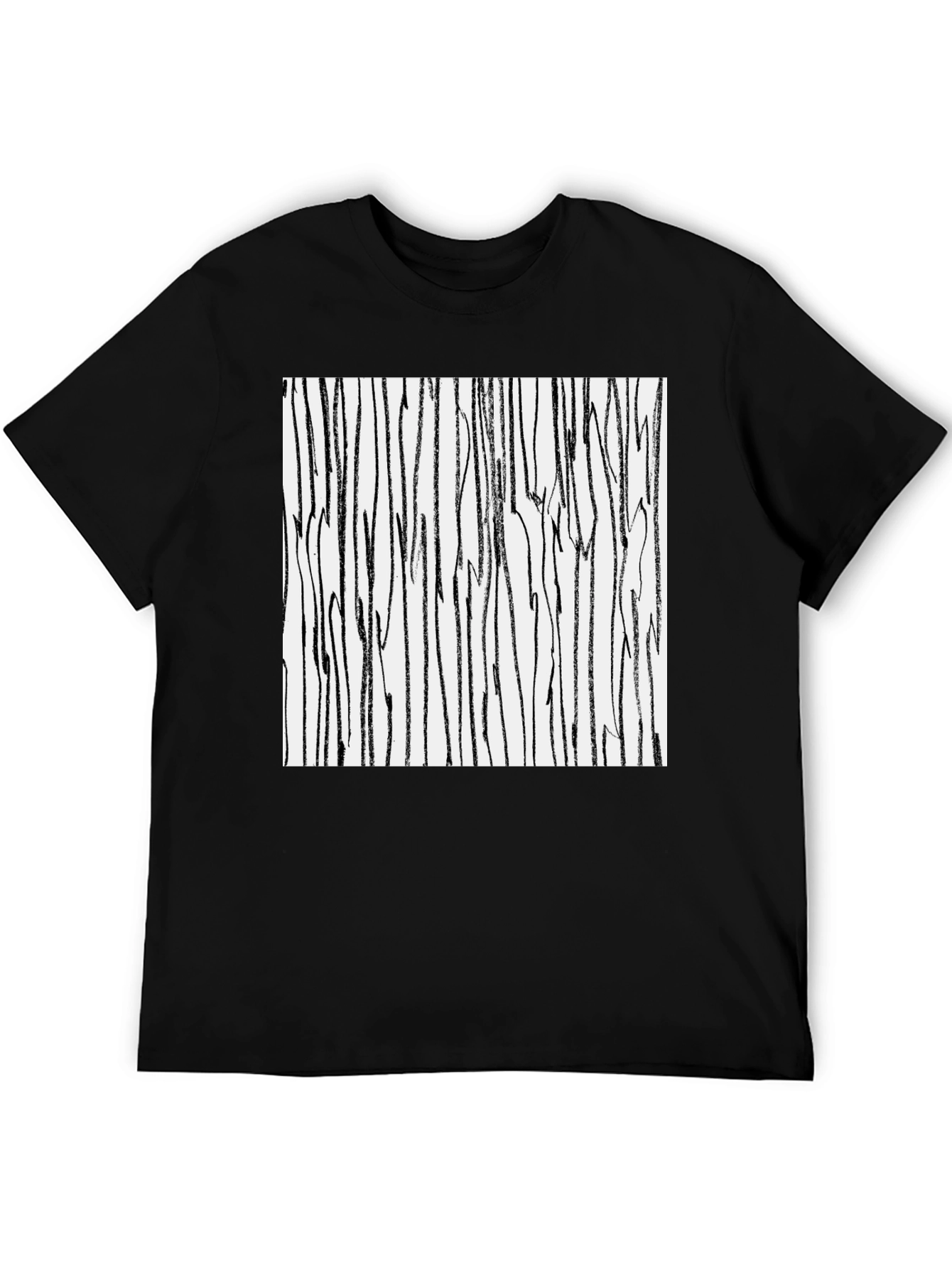 Abstract Stripe Print Black Cotton T-Shirt