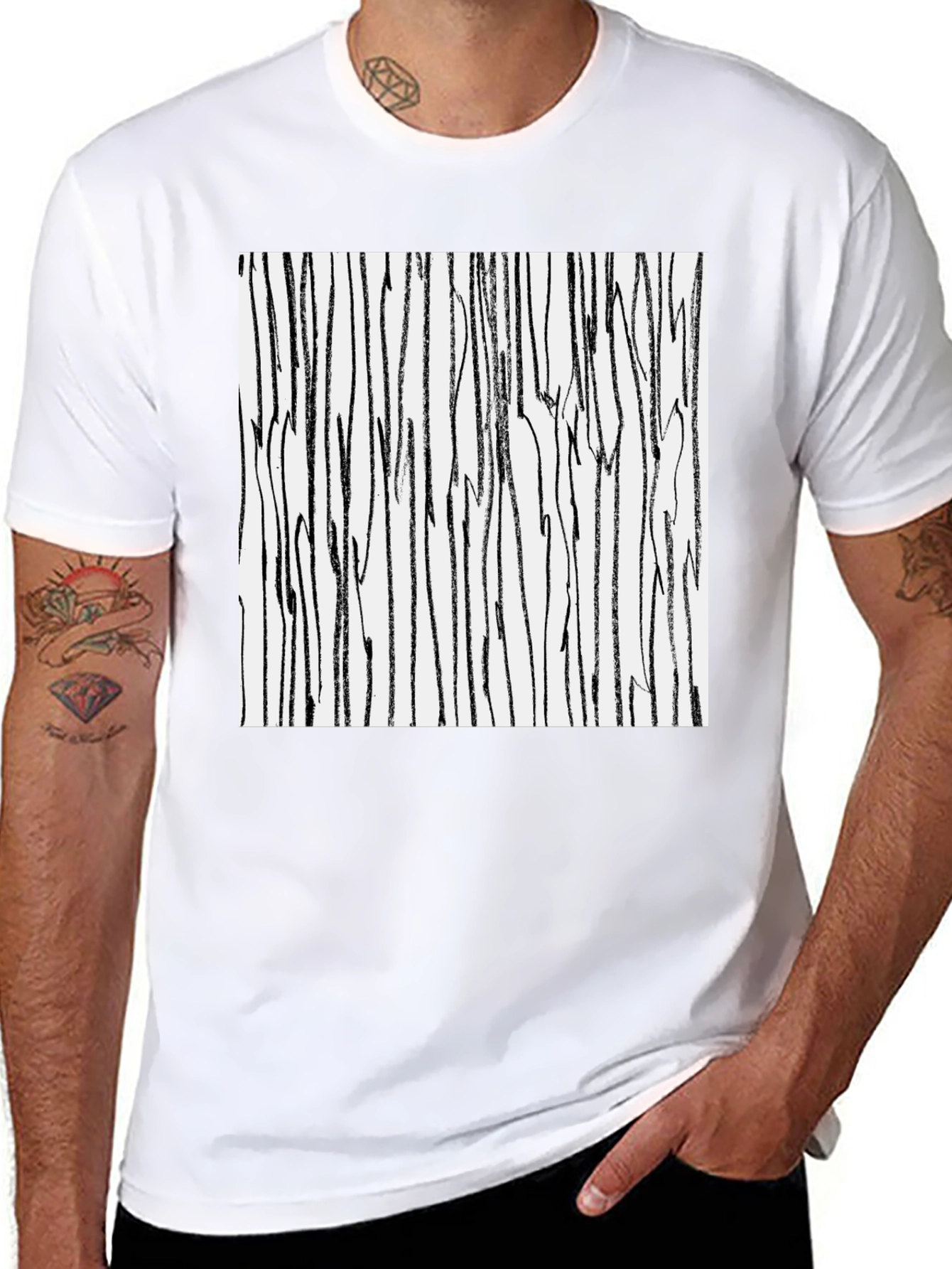 Abstract Stripe Print Black Cotton T-Shirt