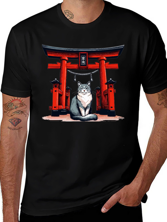 Cat Torii Gate Black T-Shirt