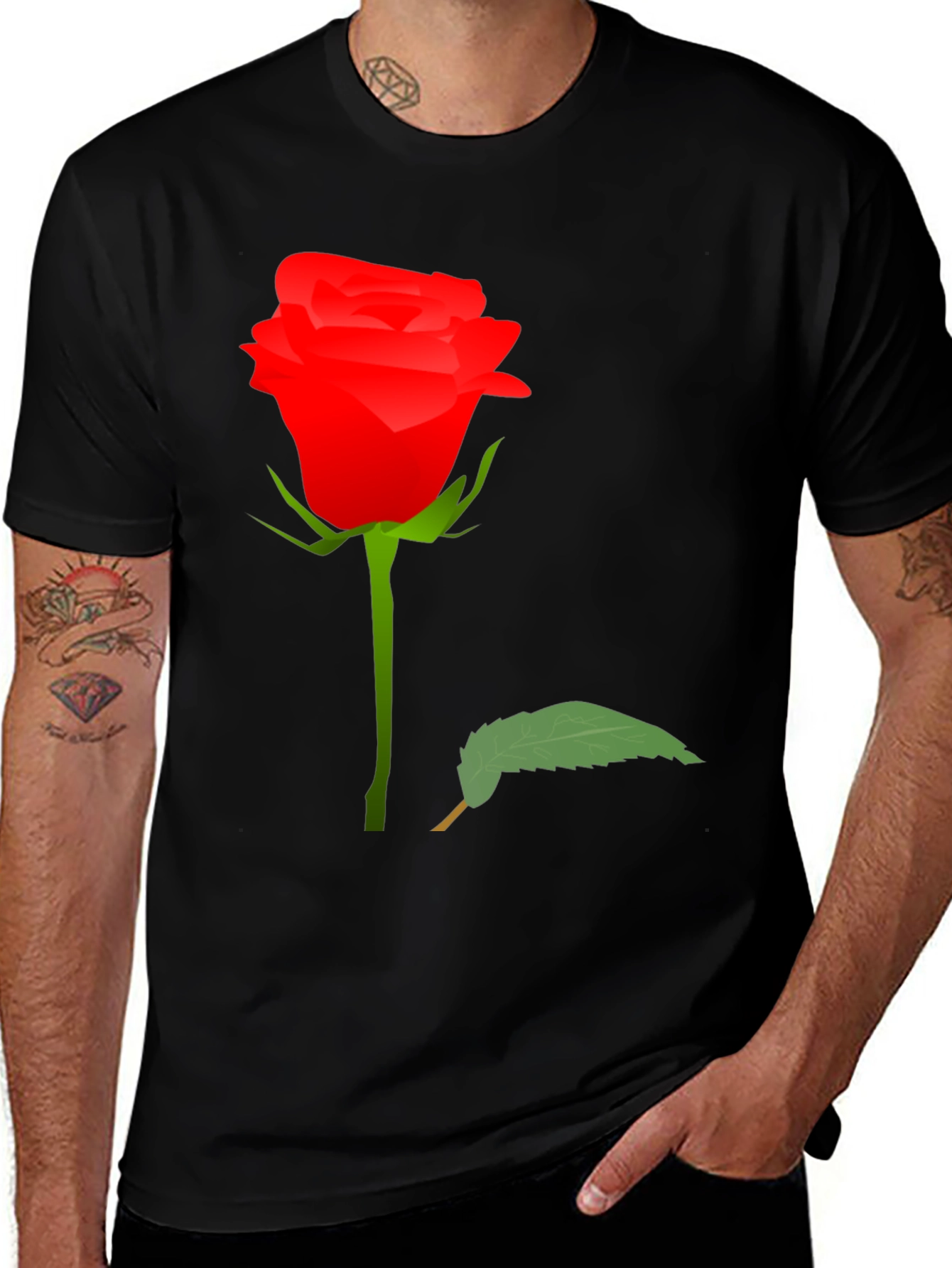 Rose Graphic Tee - Black Cotton T-Shirt