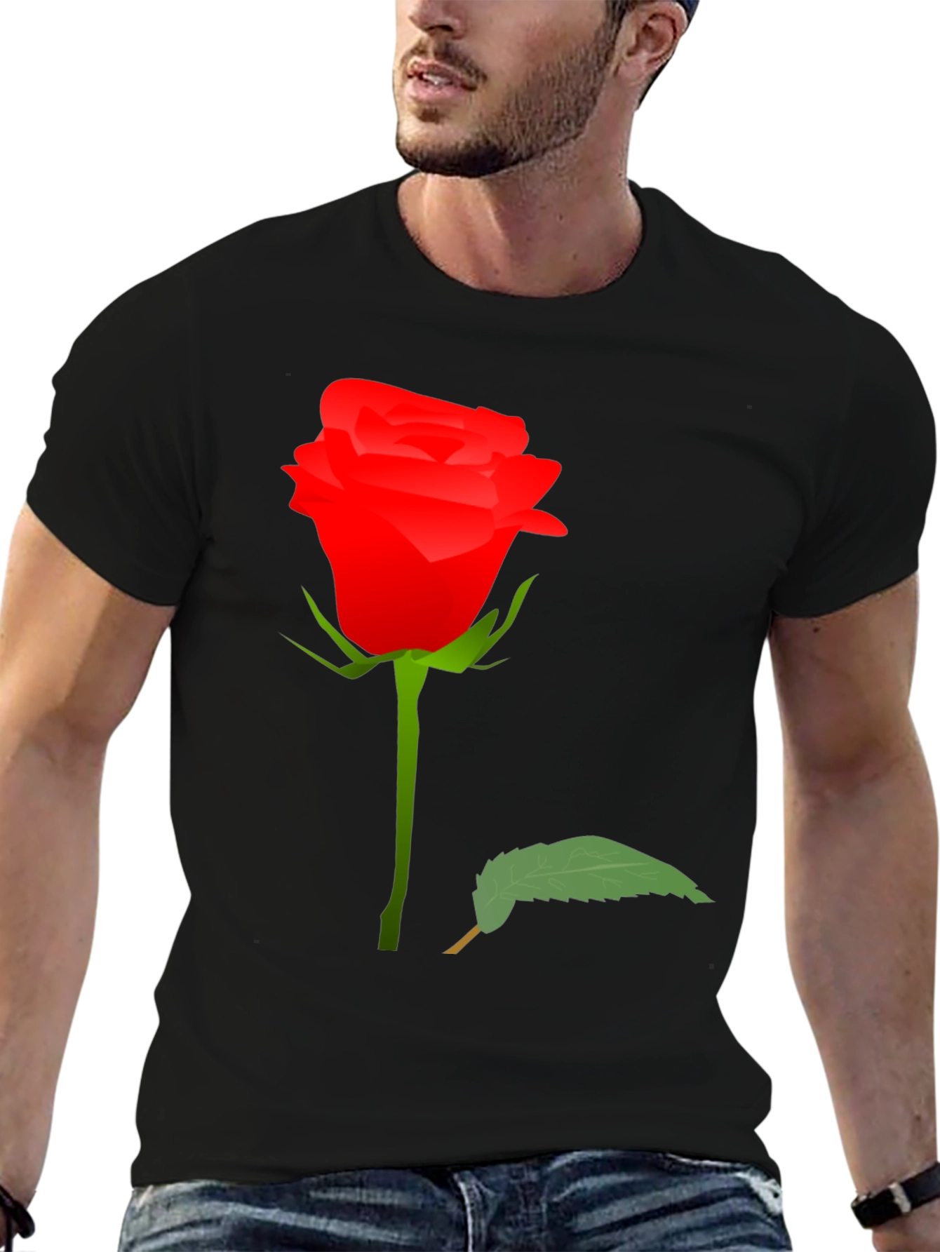 Rose Graphic Tee - Black Cotton T-Shirt