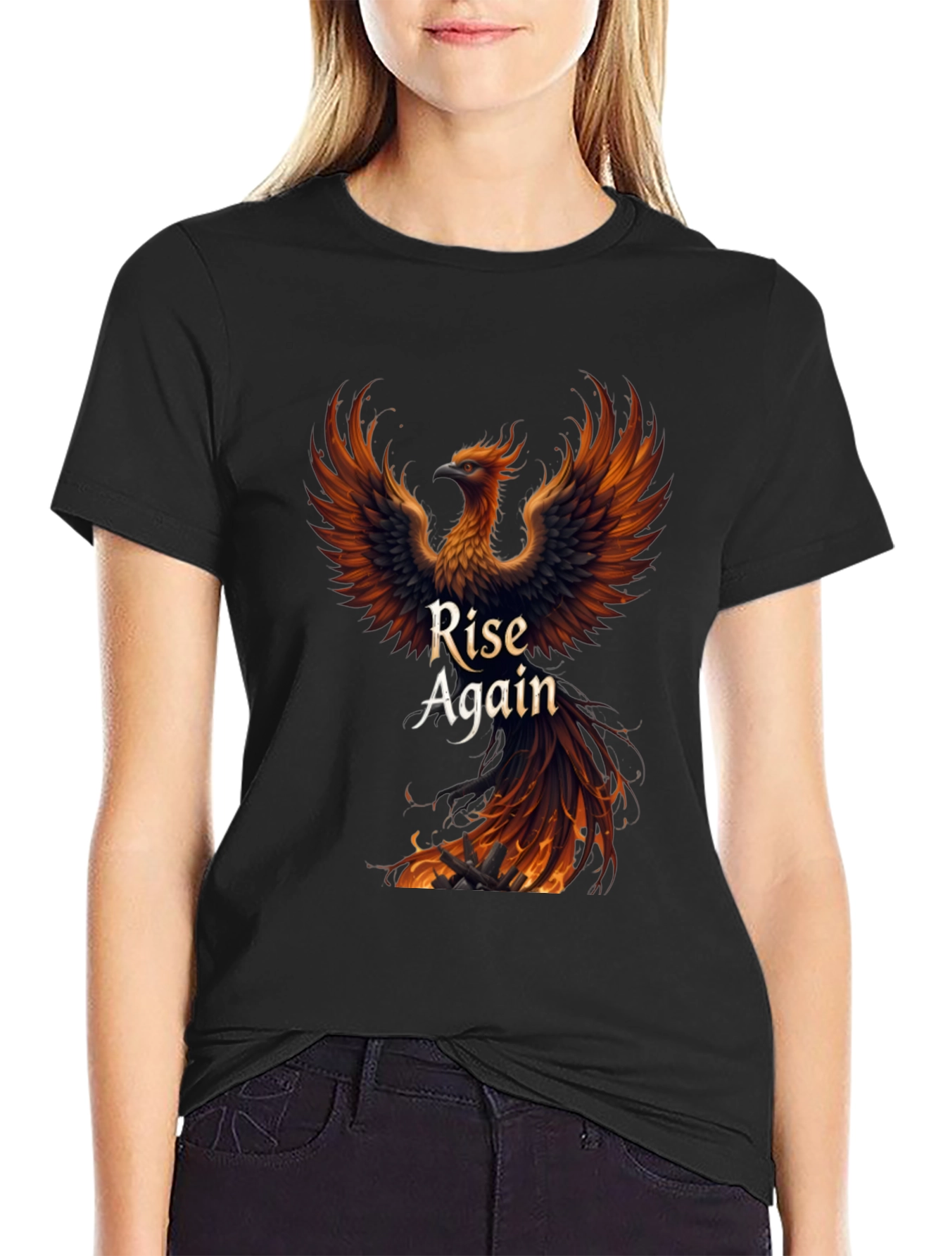 Rise Again Phoenix Graphic T-Shirt - Black