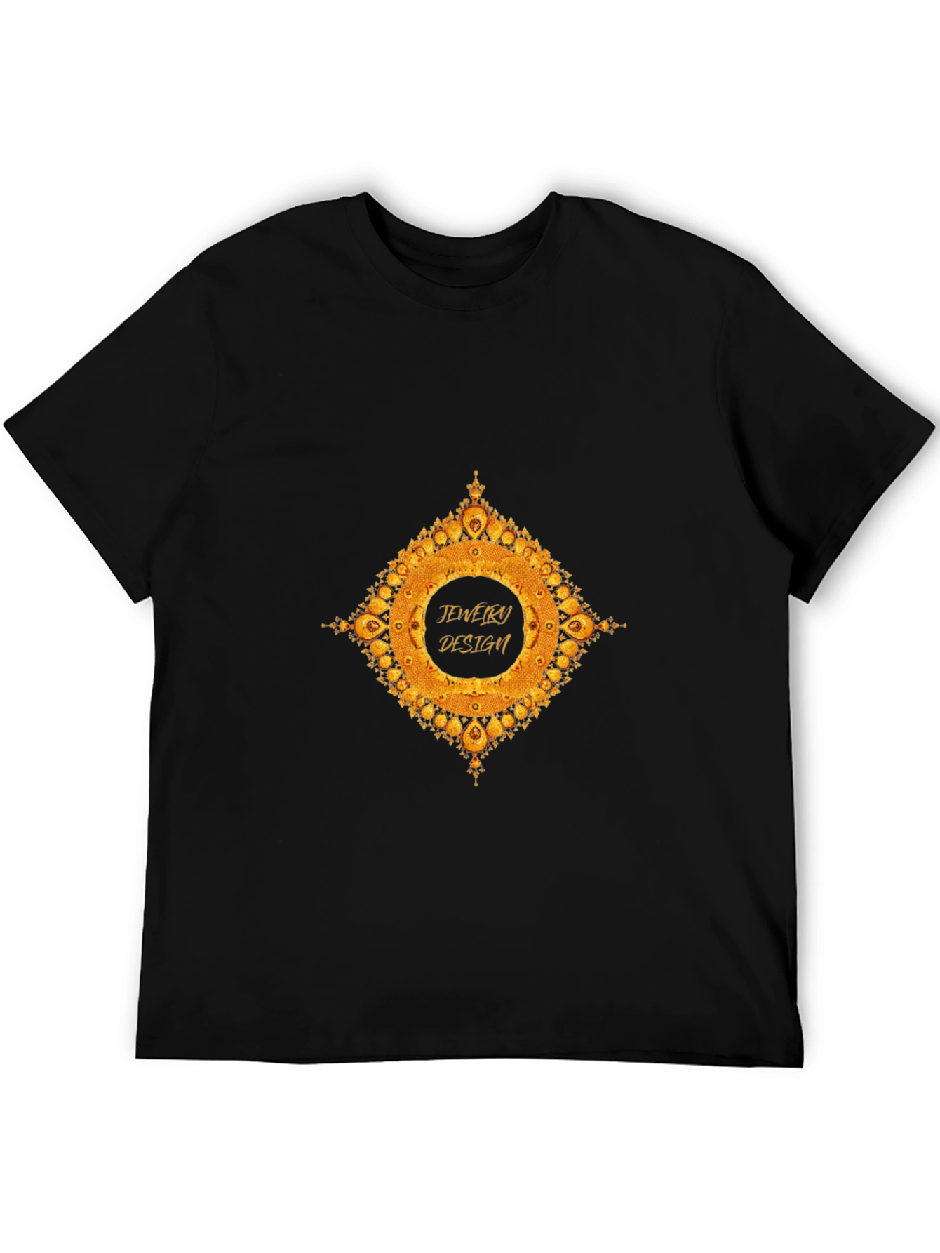 Mens Black T-Shirt with Gold Jewelry Design