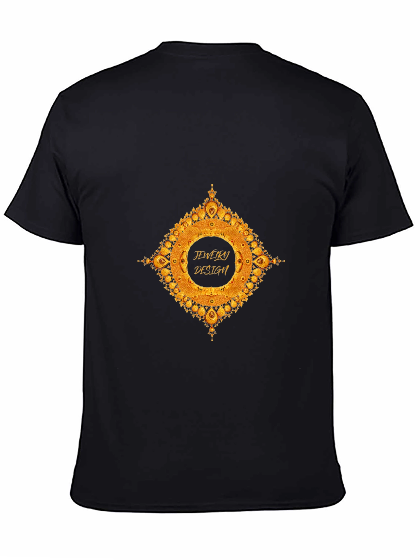 Mens Black T-Shirt with Gold Jewelry Design