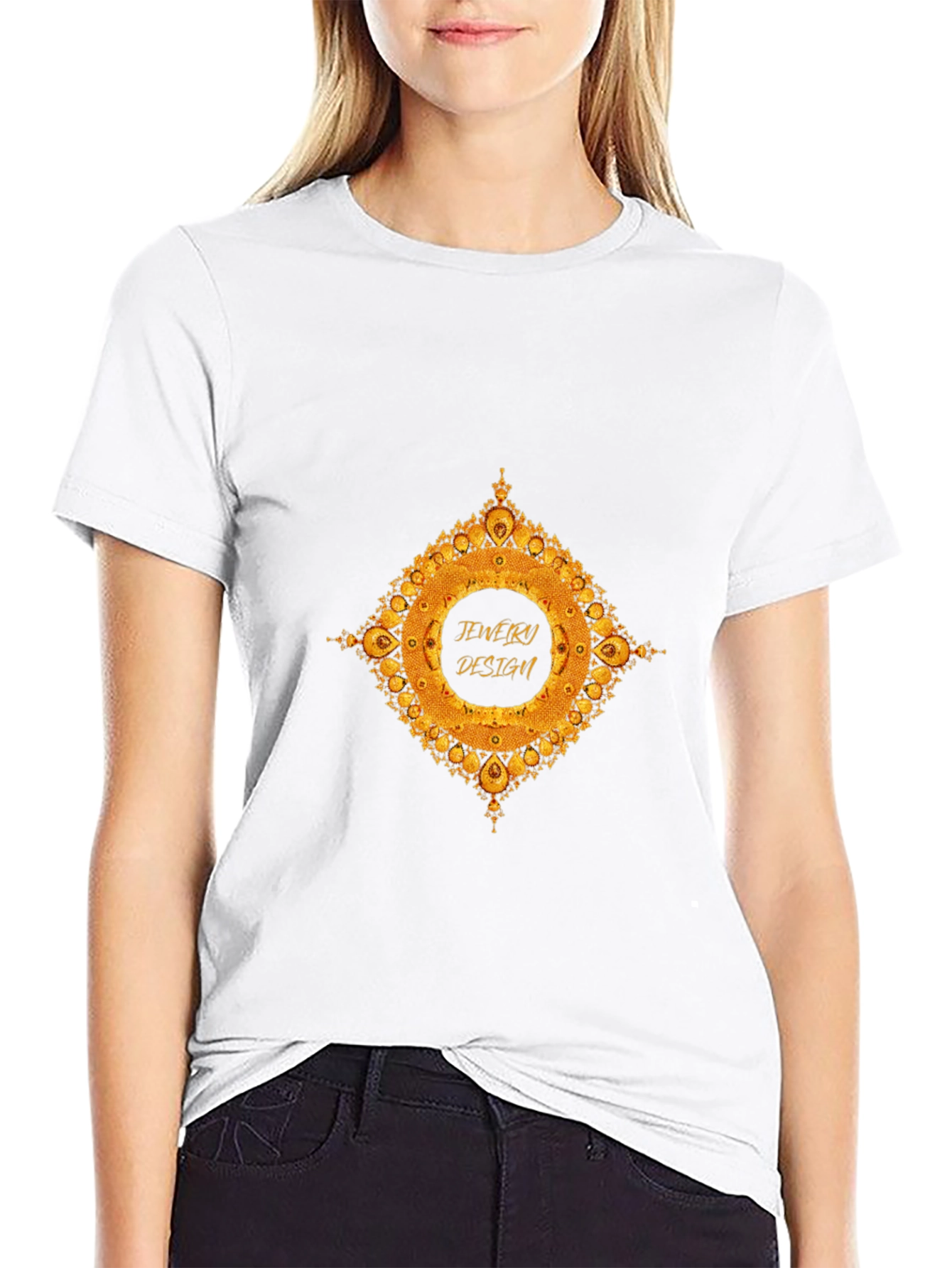 Mens Black T-Shirt with Gold Jewelry Design