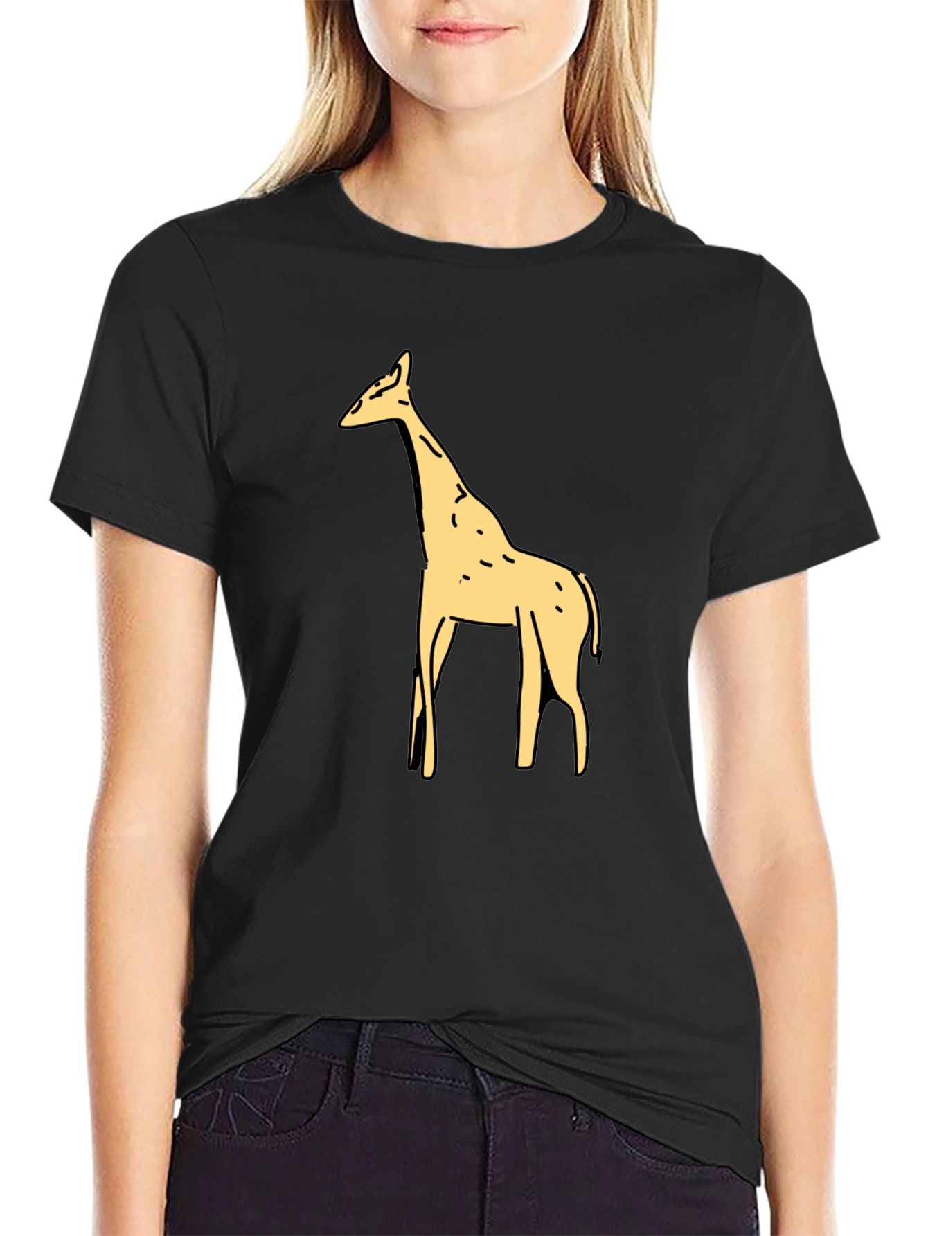 Giraffe Graphic Tee - Black Cotton T-Shirt
