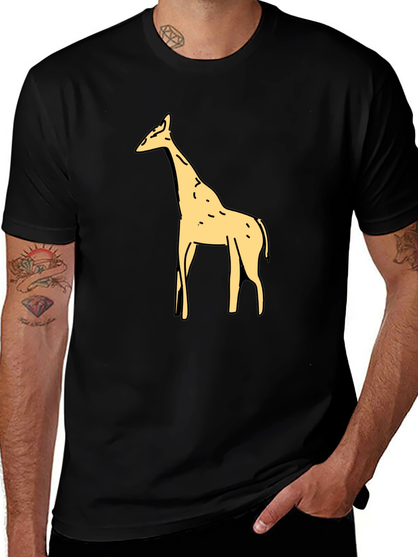 Giraffe Graphic Tee - Black Cotton T-Shirt