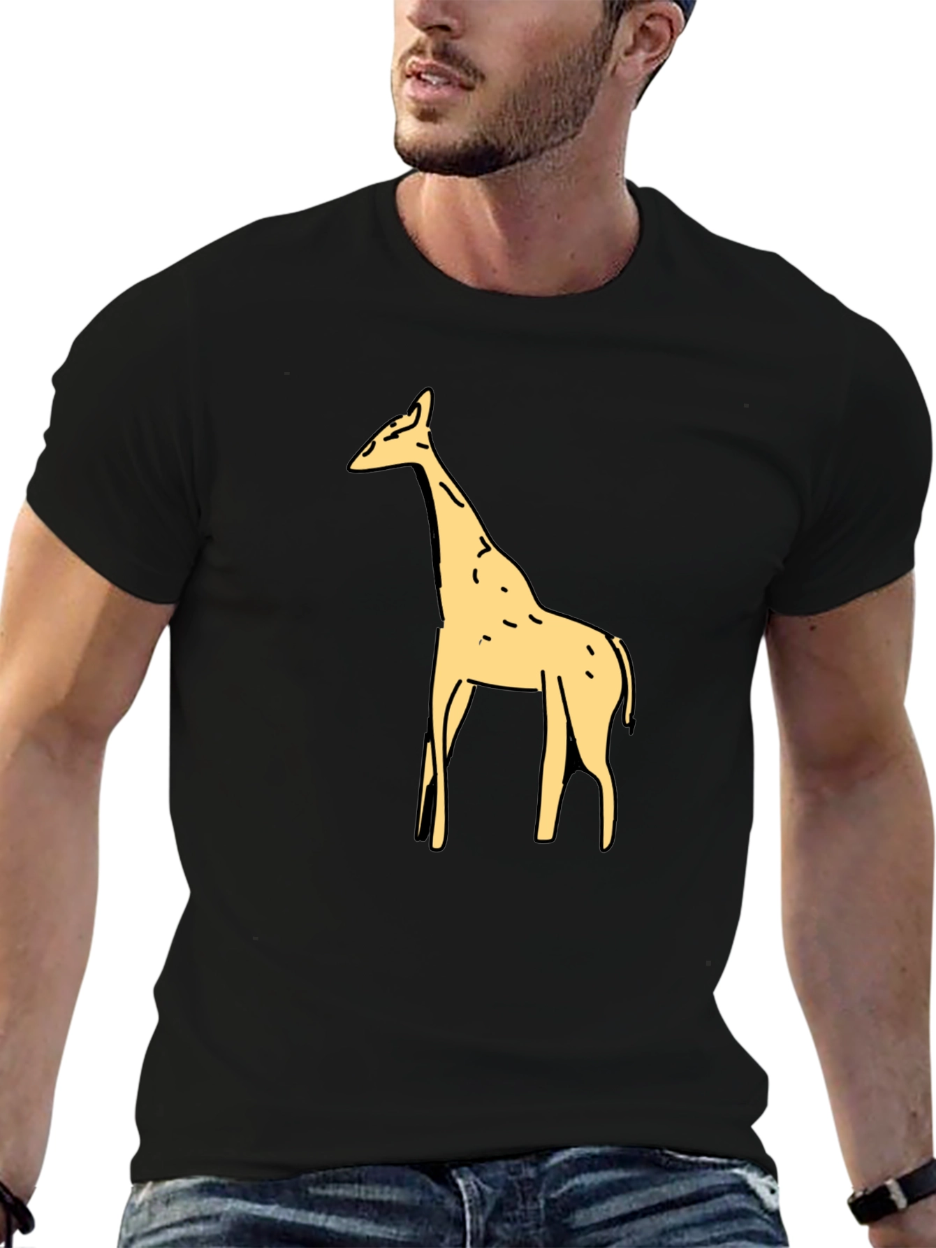 Giraffe Graphic Tee - Black Cotton T-Shirt