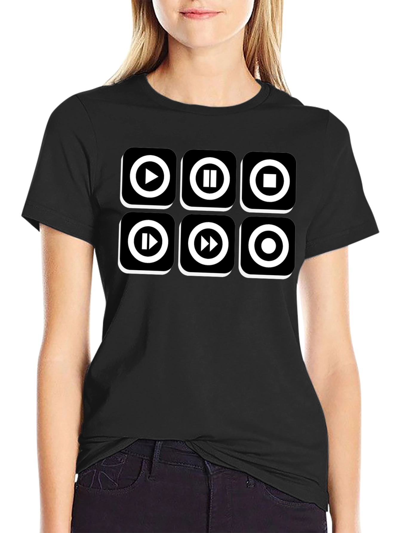 Music Player Control T-Shirt - Black