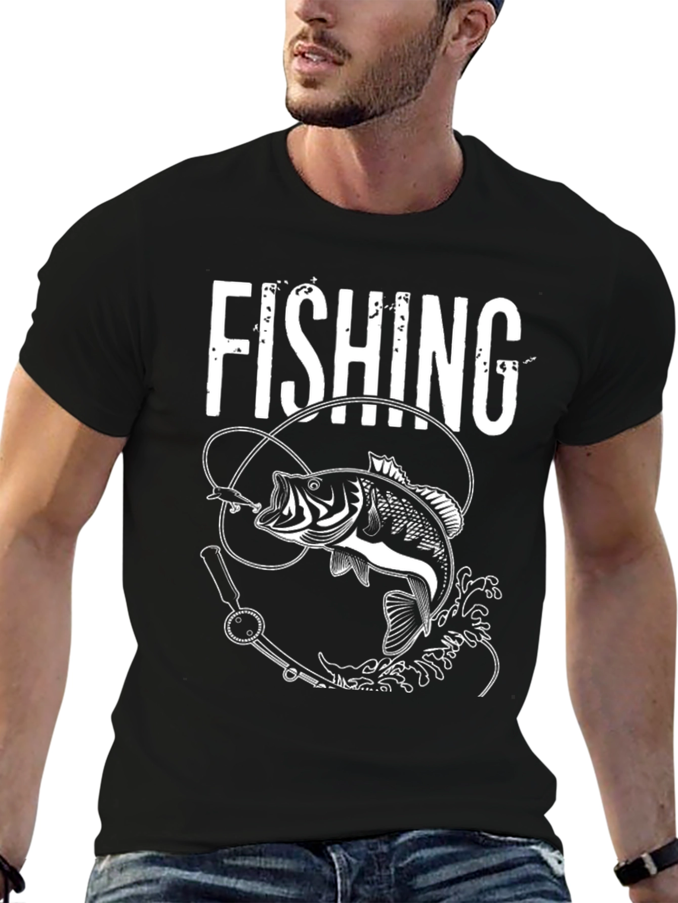 Fishing Graphic Tee - Bass Design Black T-Shirt