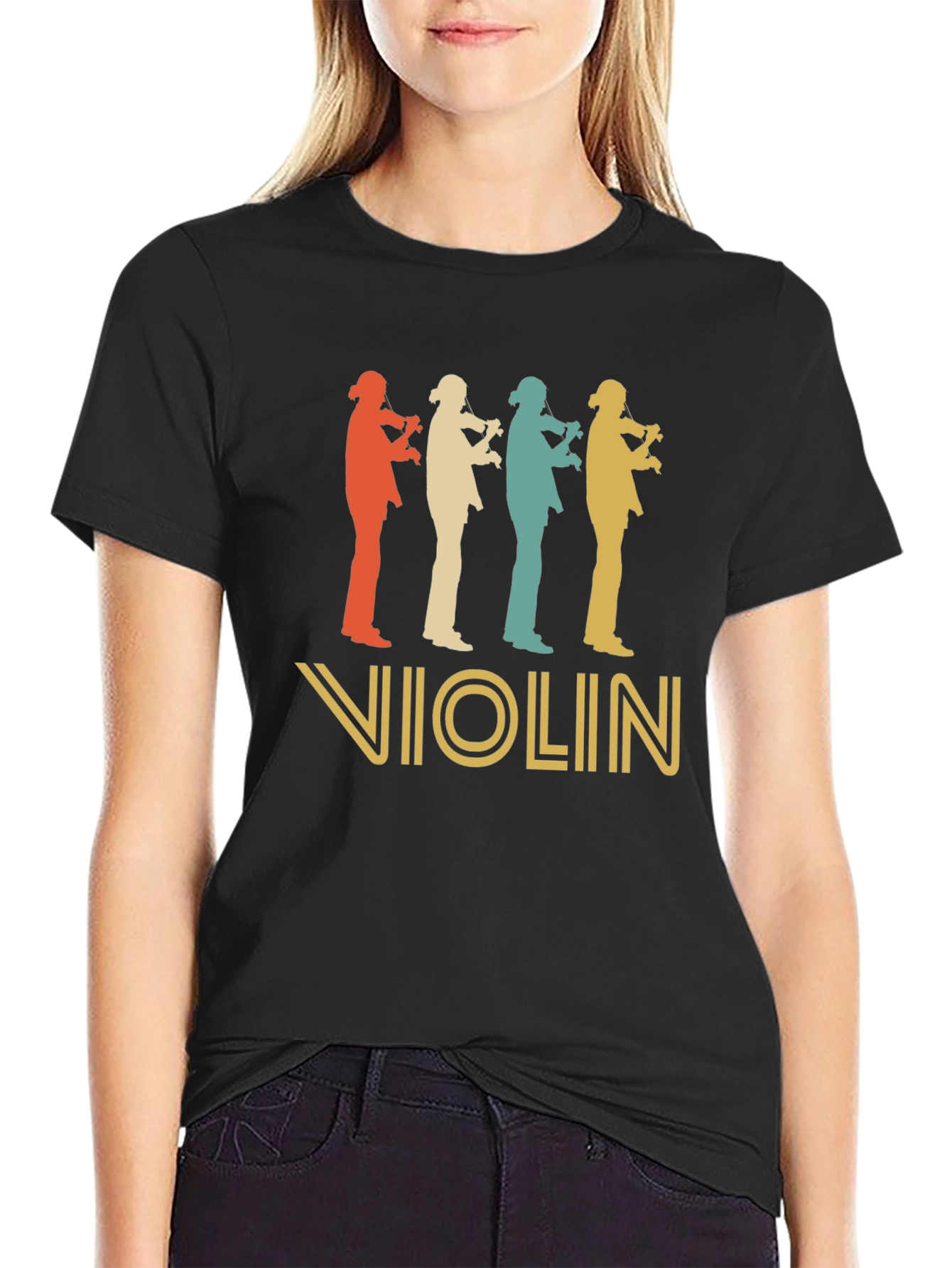 Retro Violinist Silhouette Graphic T-Shirt
