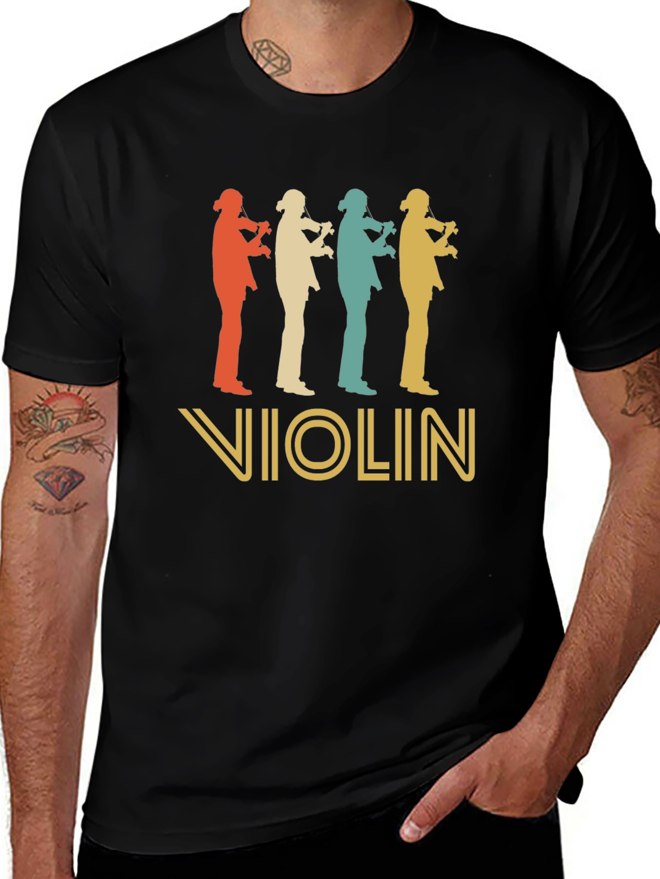 Retro Violinist Silhouette Graphic T-Shirt