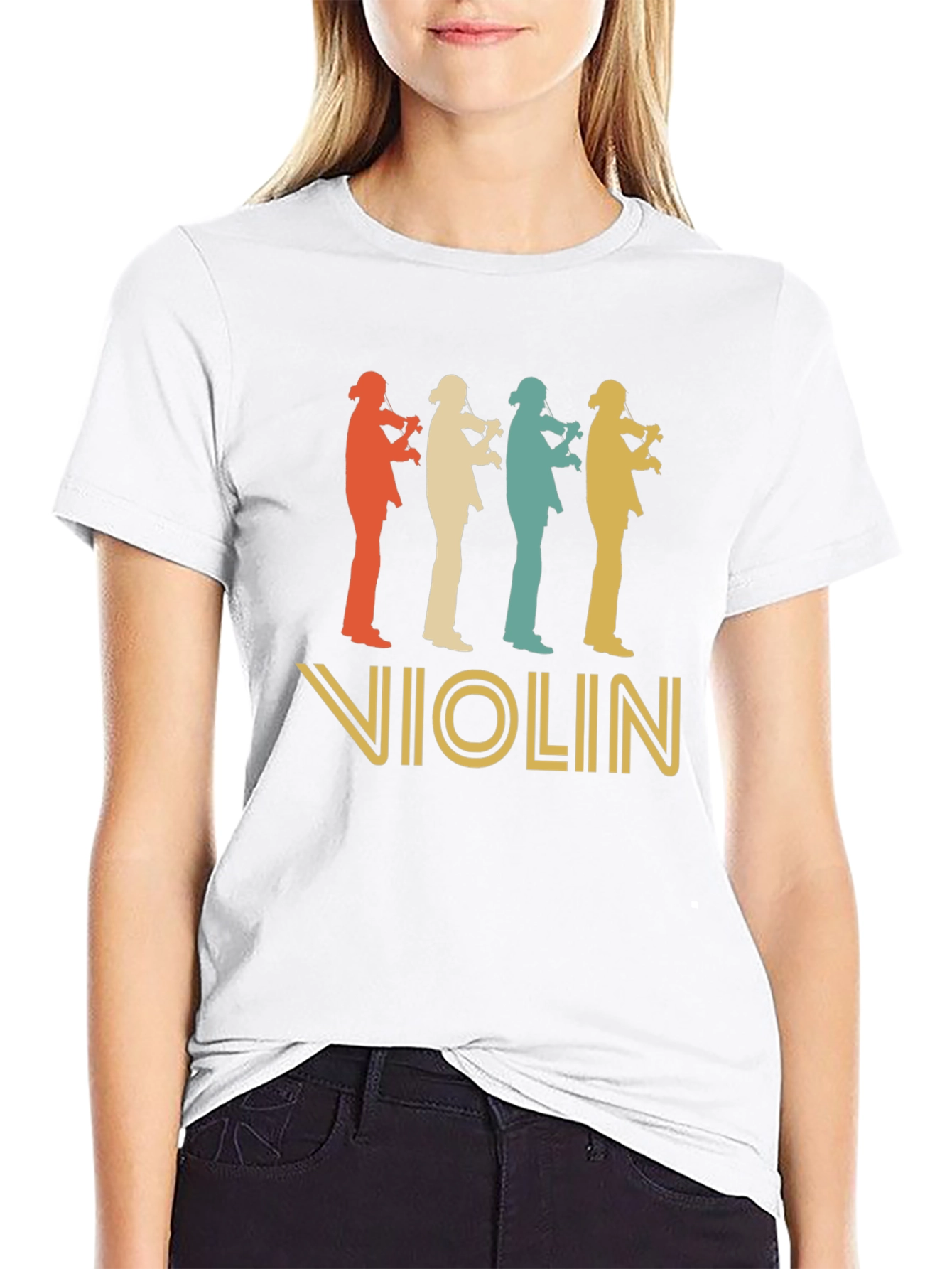 Retro Violinist Silhouette Graphic T-Shirt