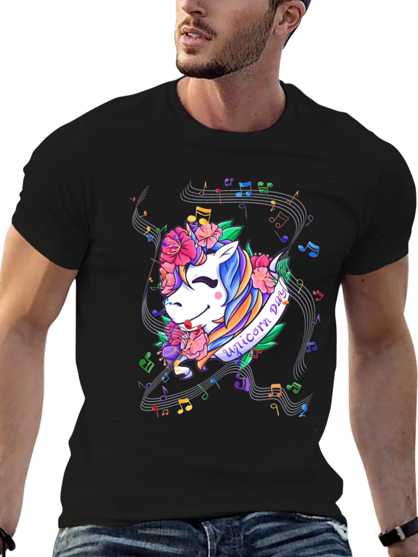 Unicorn Day Black Graphic Tee