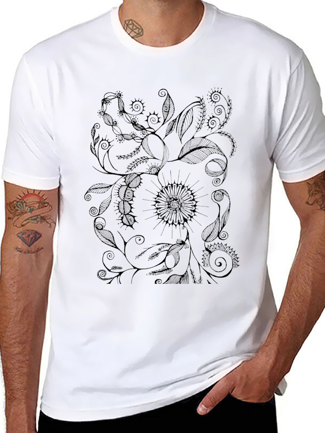 Floral Graphic Black T-Shirt - Unique Design
