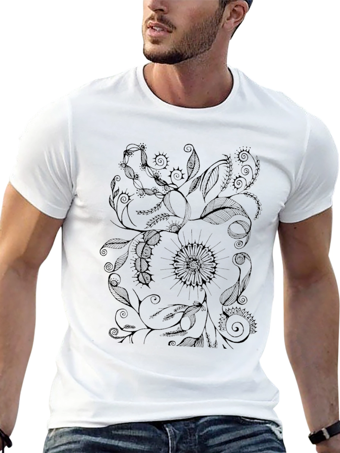 Floral Graphic Black T-Shirt - Unique Design