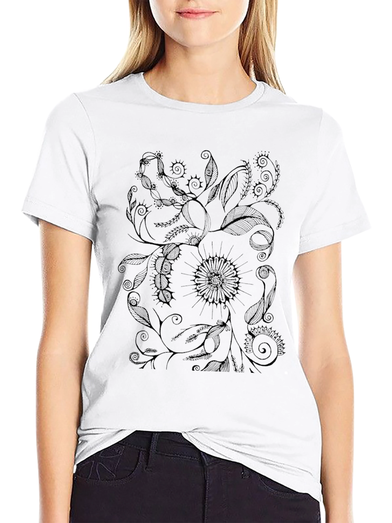 Floral Graphic Black T-Shirt - Unique Design