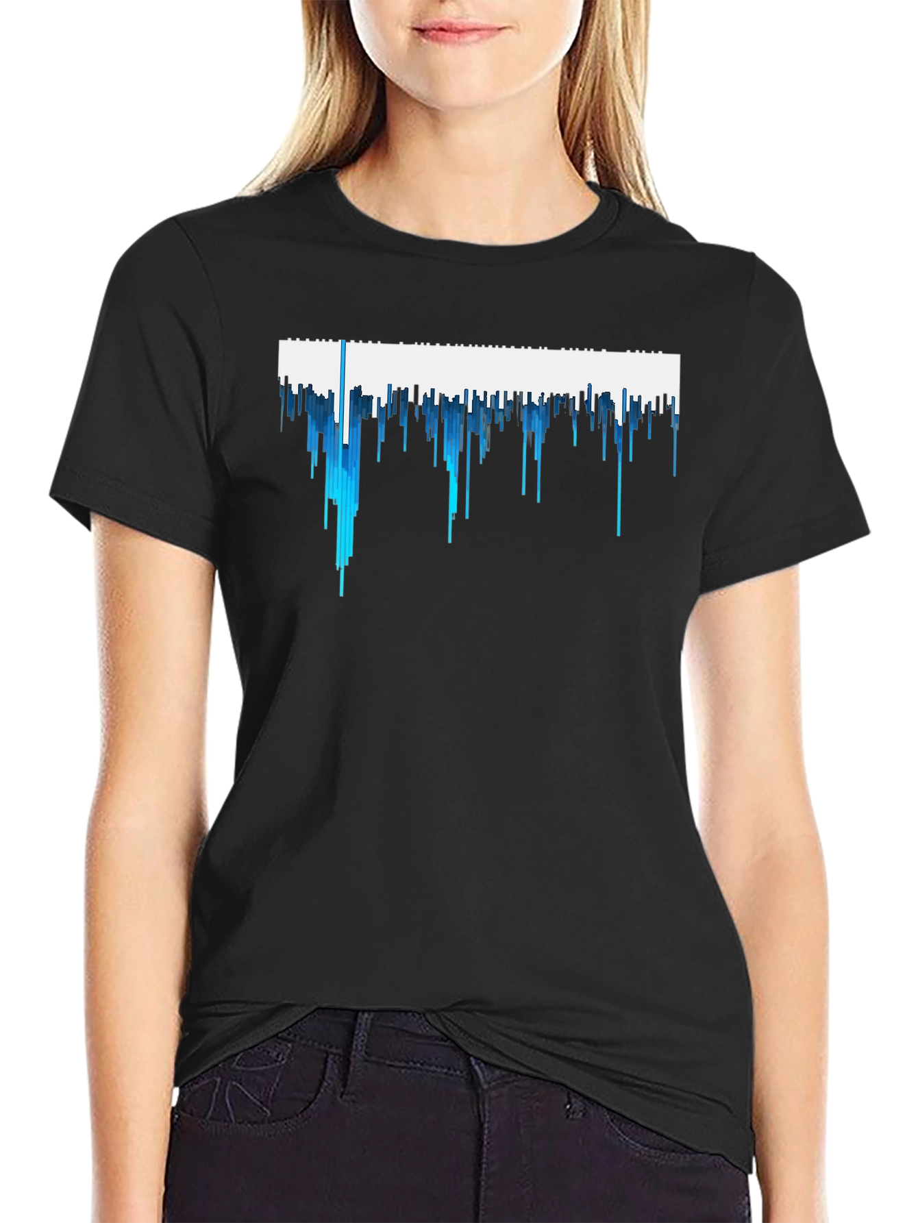 Abstract Blue Drip Design Black T-Shirt