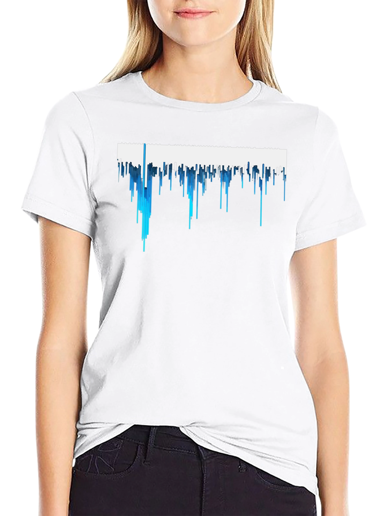 Abstract Blue Drip Design Black T-Shirt