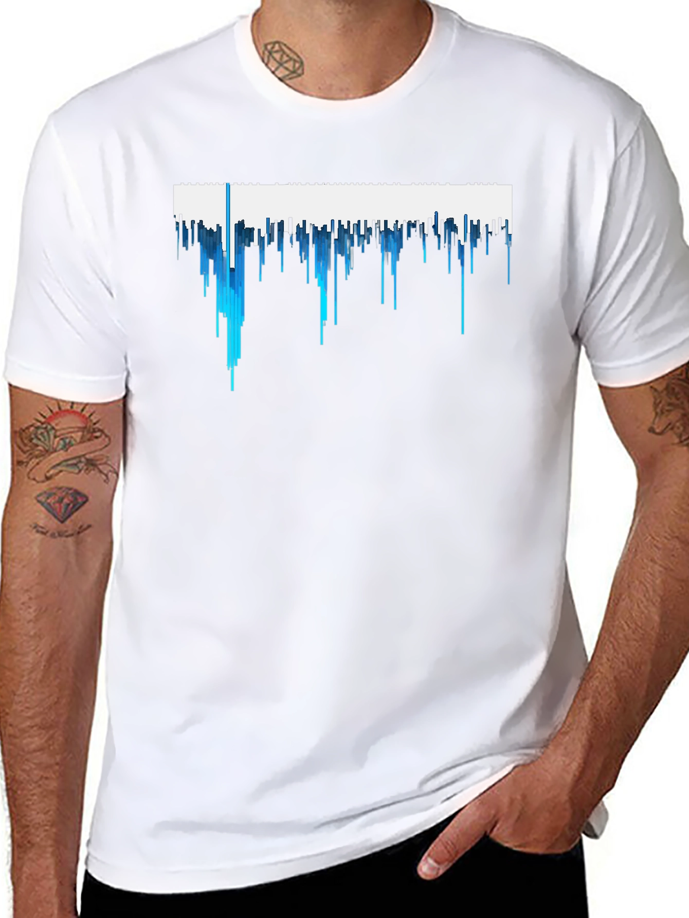 Abstract Blue Drip Design Black T-Shirt