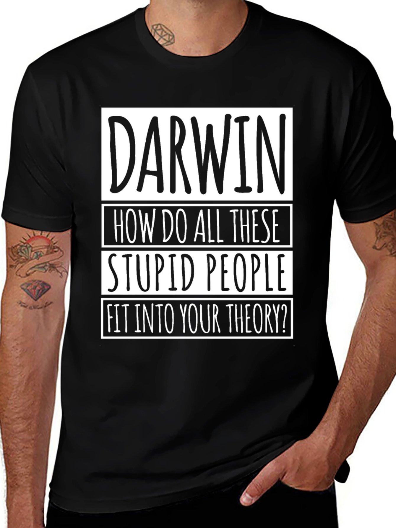 Darwin Theory Mens Black Graphic T-Shirt