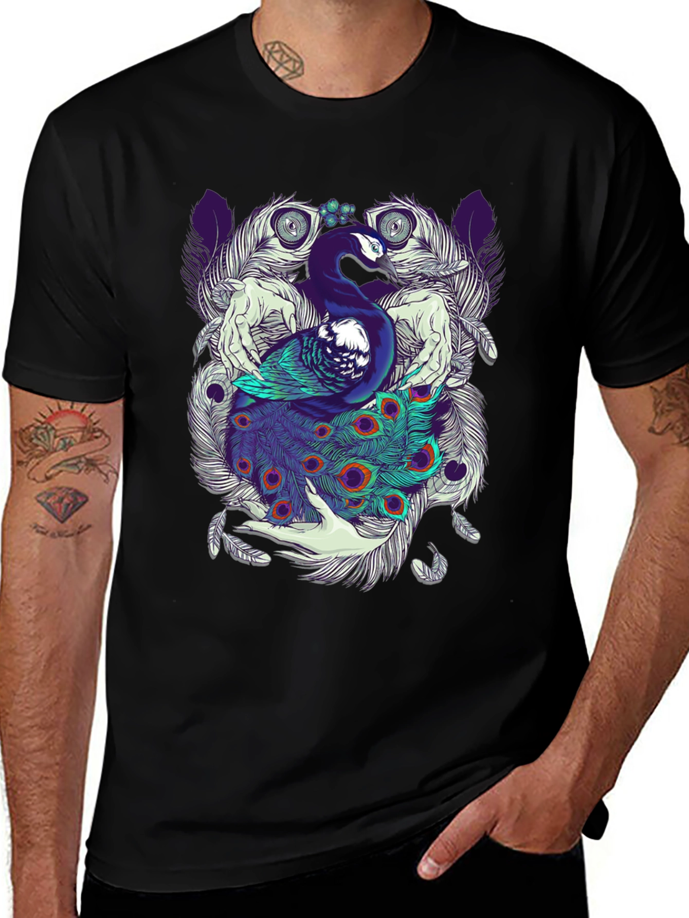 Peacock Feather Graphic Tee - Unique Design