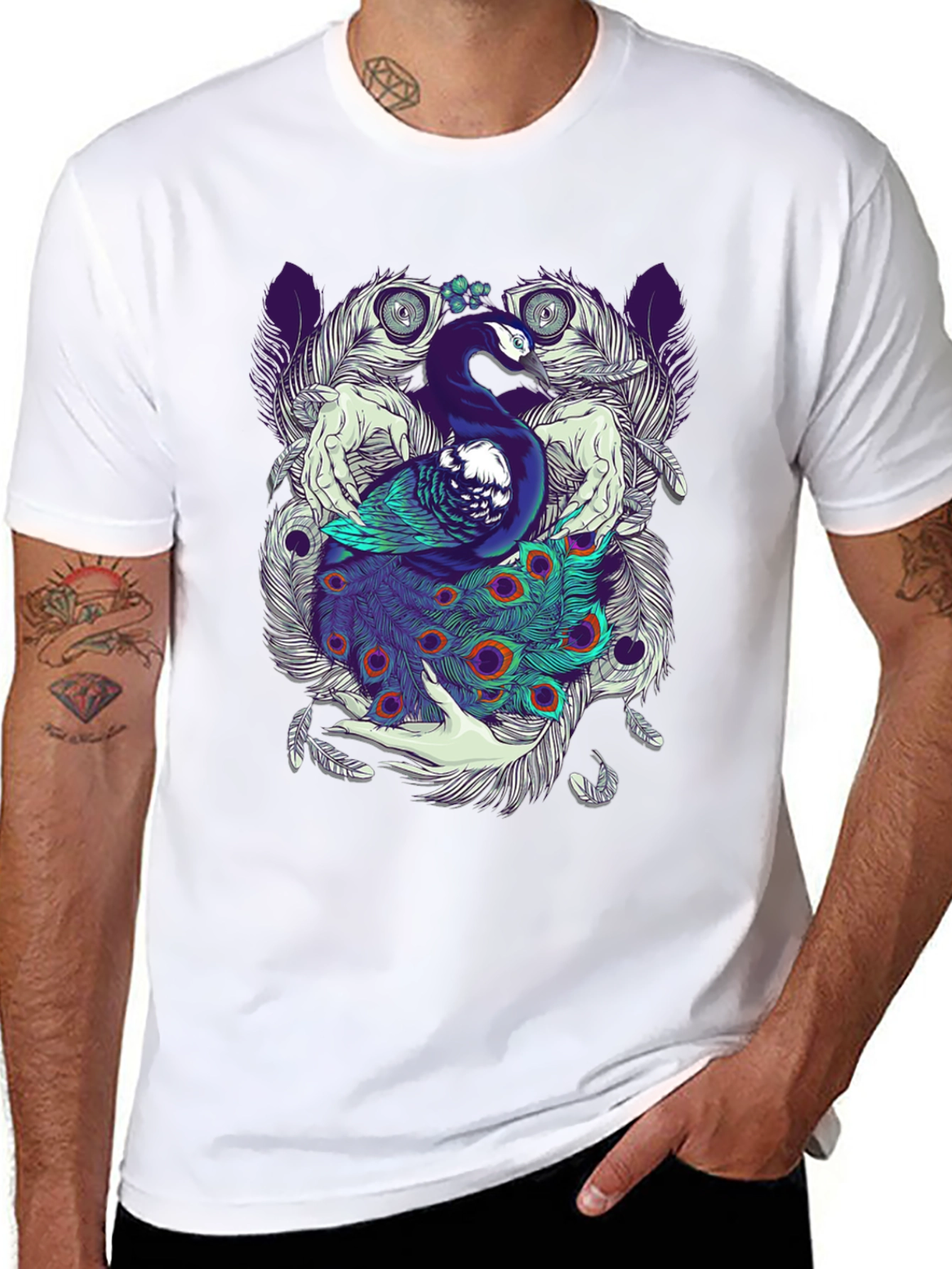 Peacock Feather Graphic Tee - Unique Design