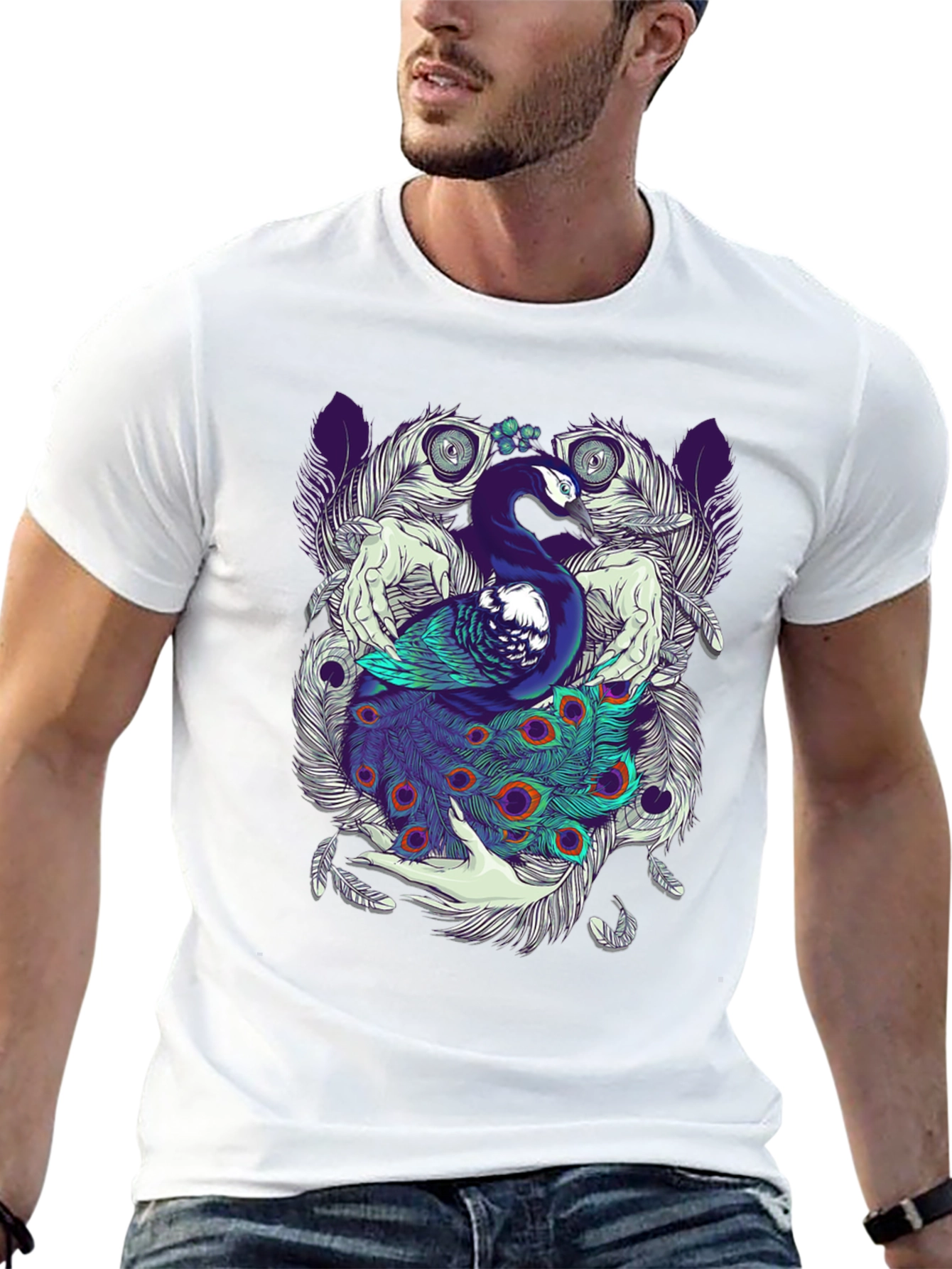 Peacock Feather Graphic Tee - Unique Design
