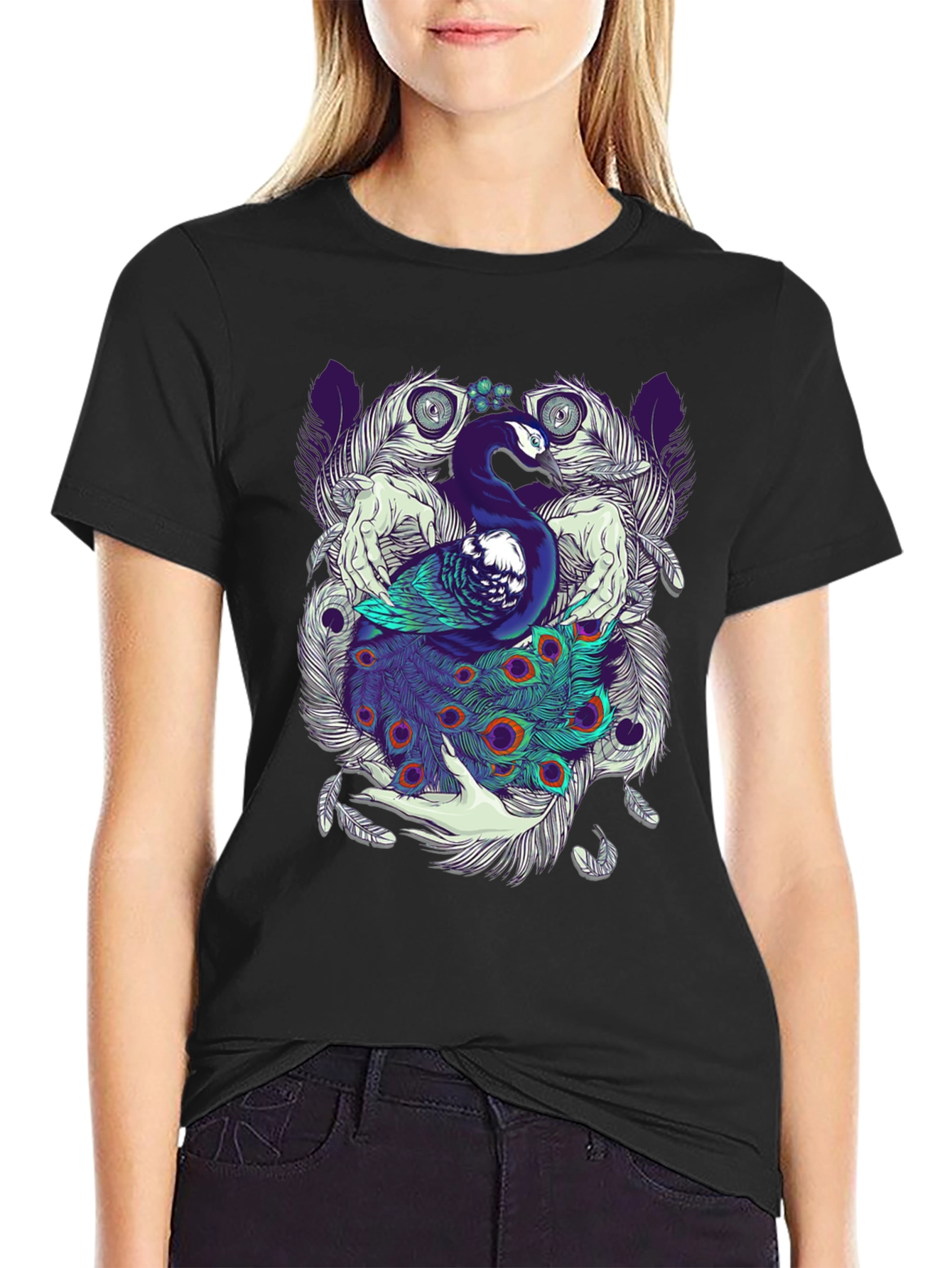 Peacock Feather Graphic Tee - Unique Design
