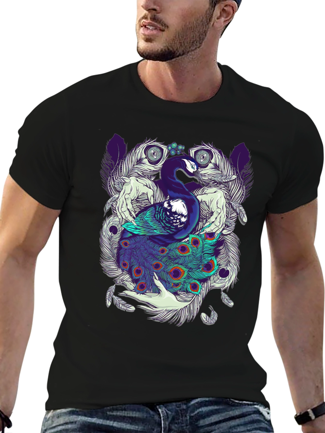 Peacock Feather Graphic Tee - Unique Design