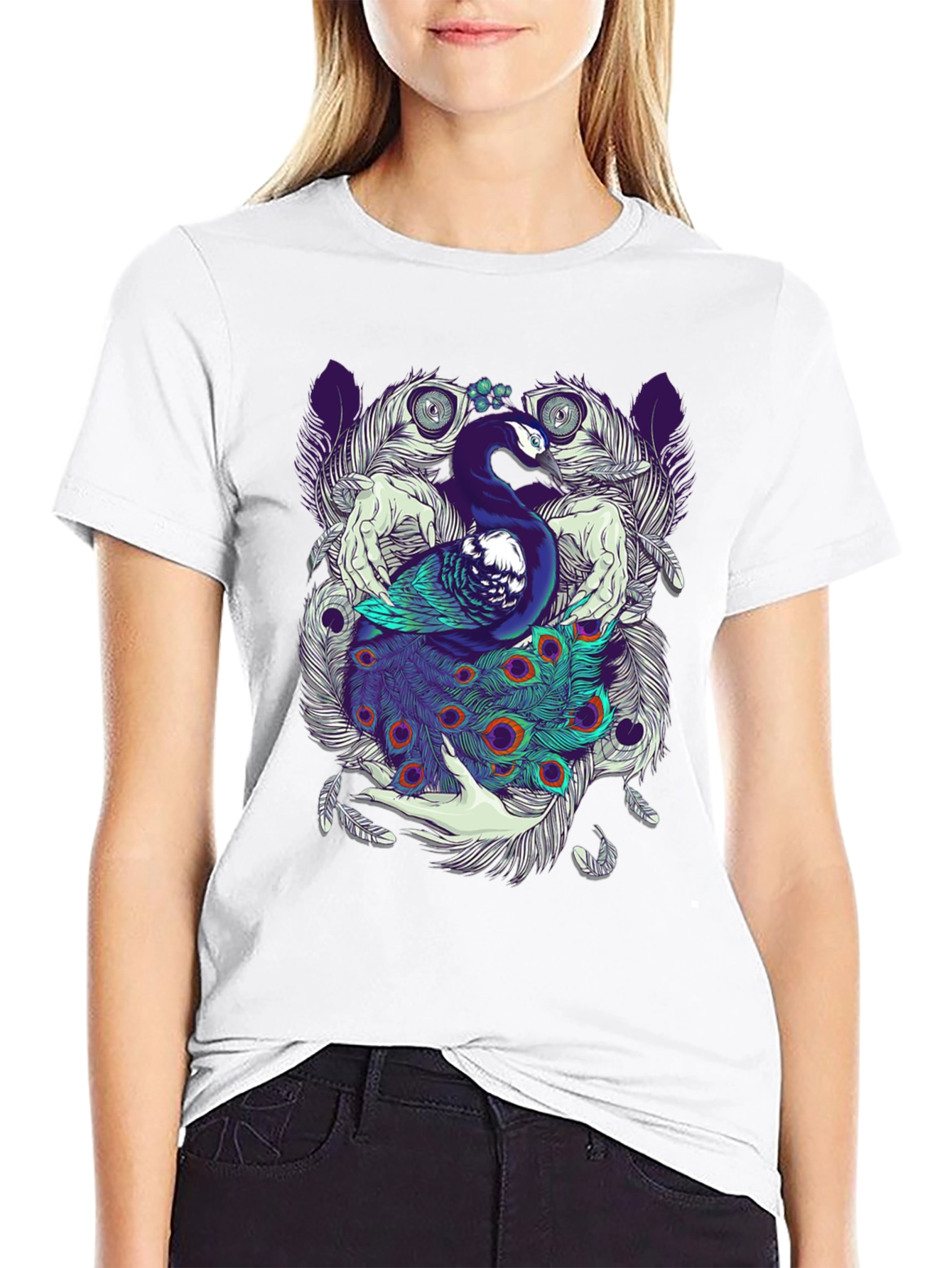 Peacock Feather Graphic Tee - Unique Design