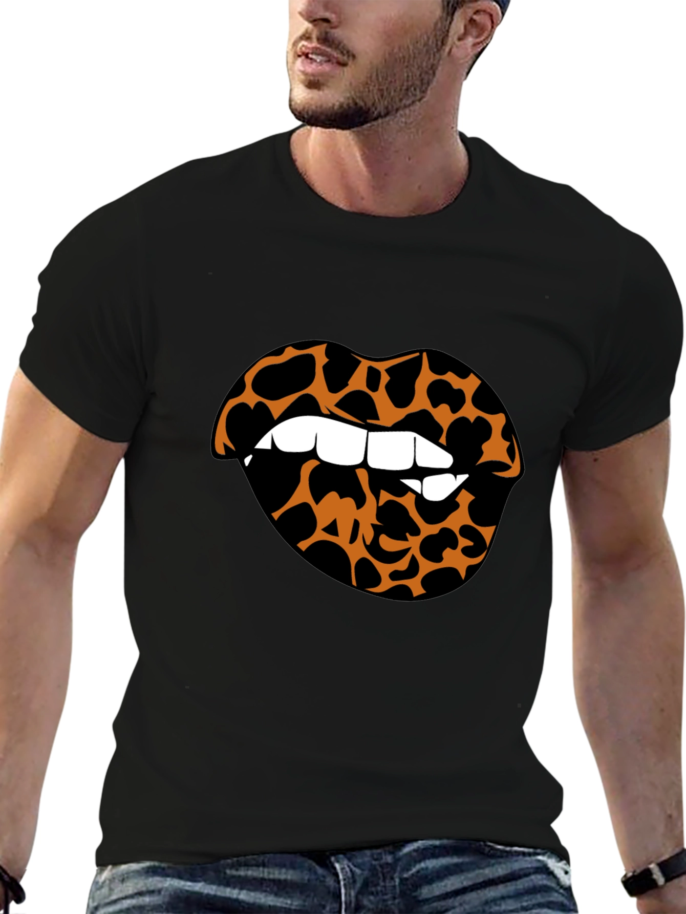 Leopard Lips Graphic Tee - Stylish Crew Neck T-Shirt
