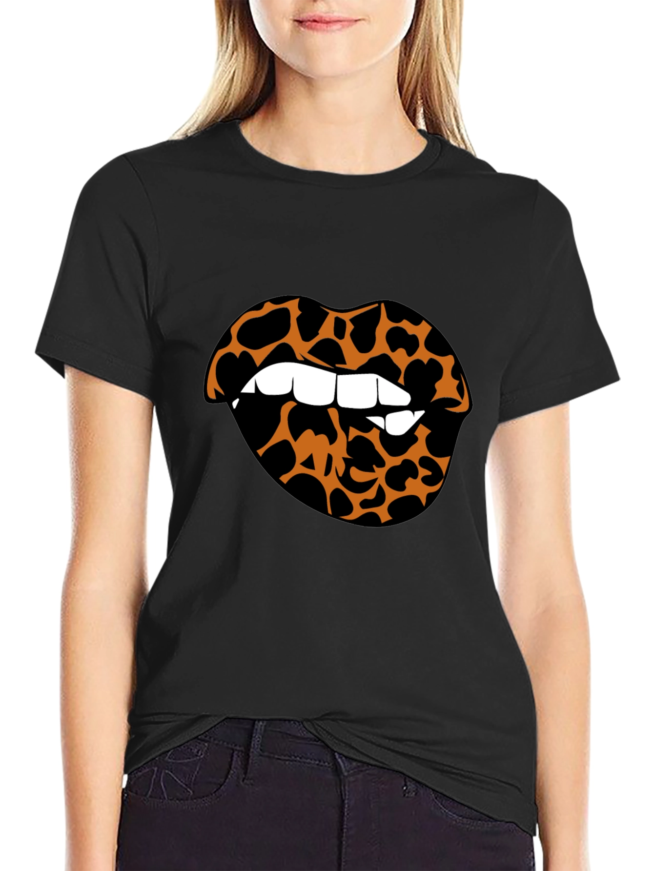 Leopard Lips Graphic Tee - Stylish Crew Neck T-Shirt