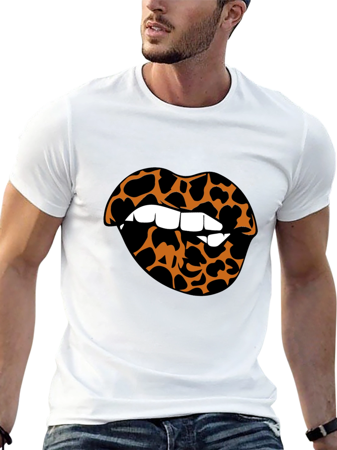 Leopard Lips Graphic Tee - Stylish Crew Neck T-Shirt