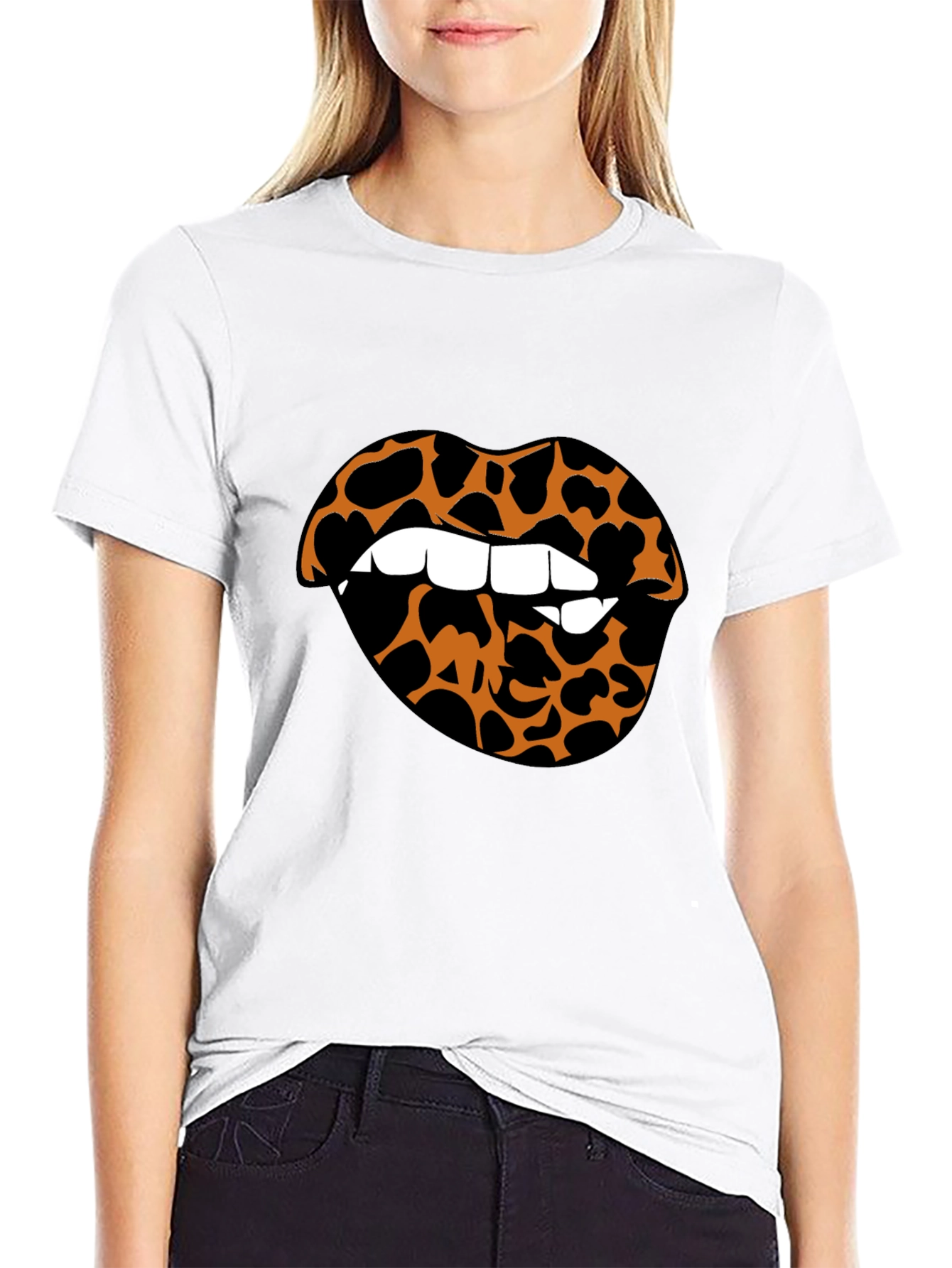 Leopard Lips Graphic Tee - Stylish Crew Neck T-Shirt