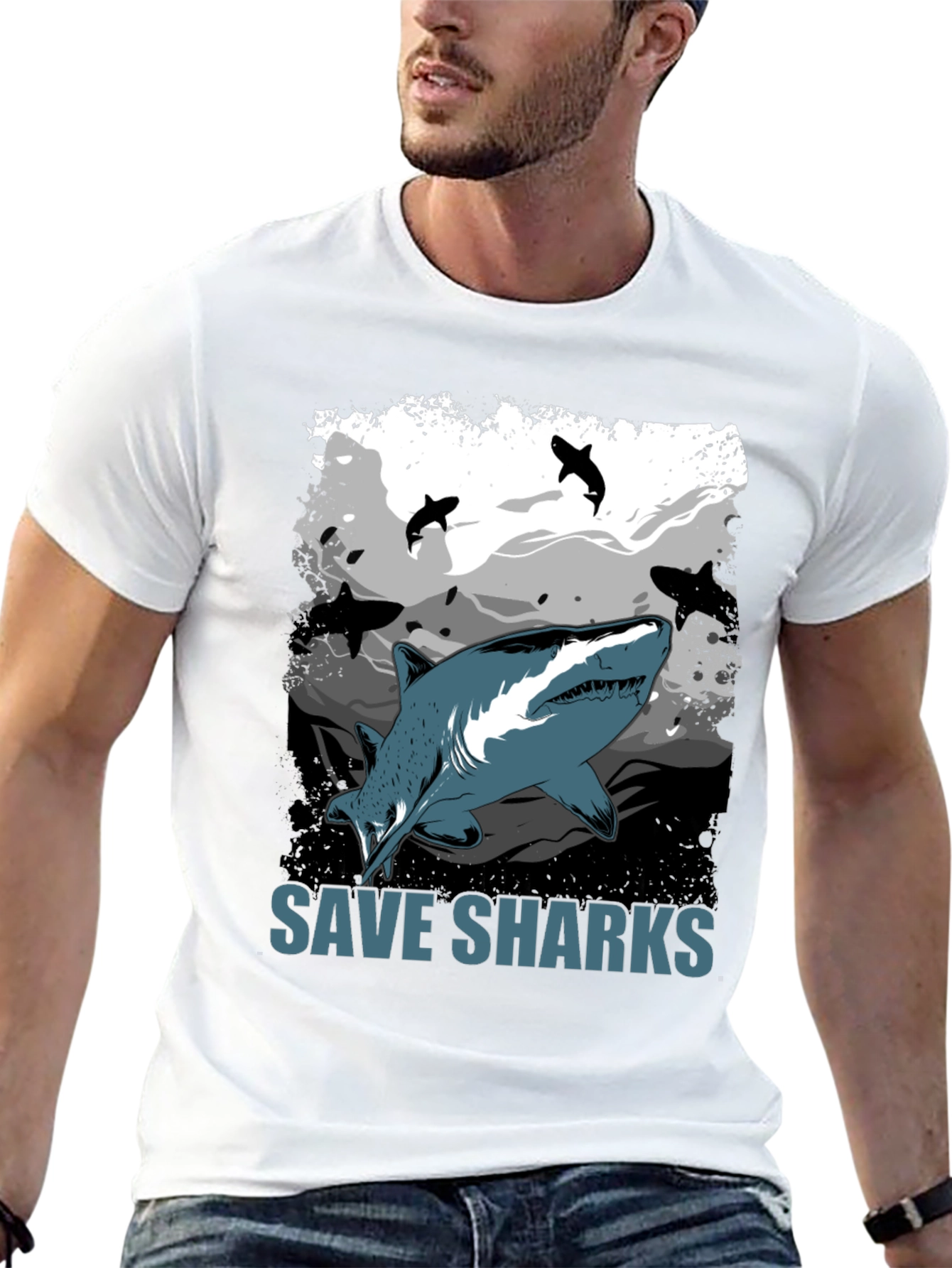 Save Sharks Graphic T-Shirt - Black Cotton Tee