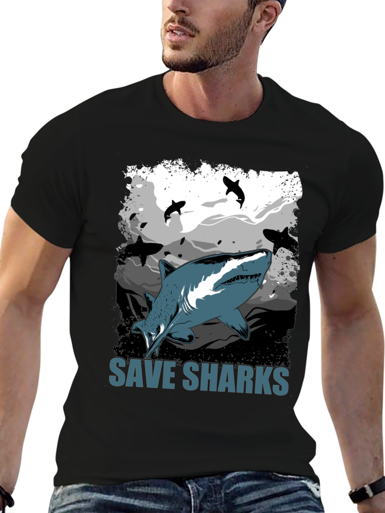 Save Sharks Graphic T-Shirt - Black Cotton Tee