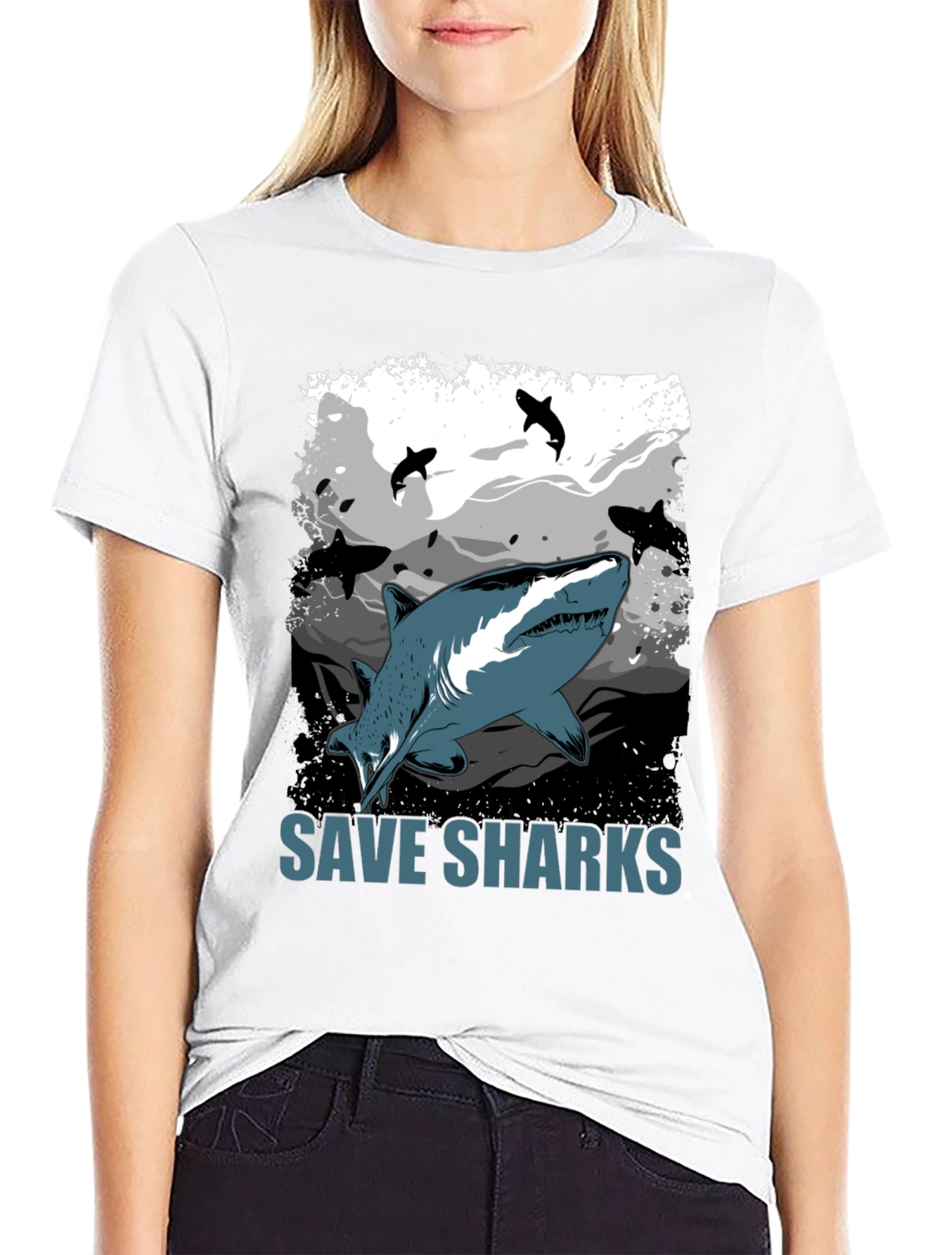 Save Sharks Graphic T-Shirt - Black Cotton Tee