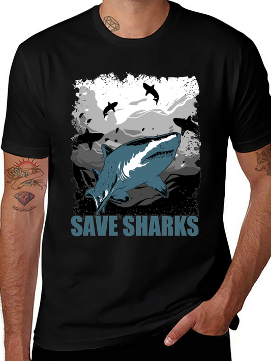 Save Sharks Graphic T-Shirt - Black Cotton Tee