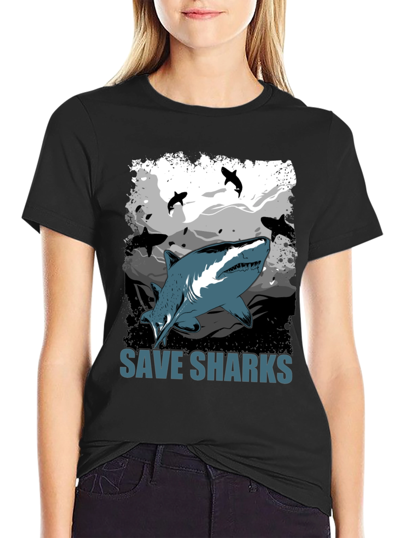 Save Sharks Graphic T-Shirt - Black Cotton Tee