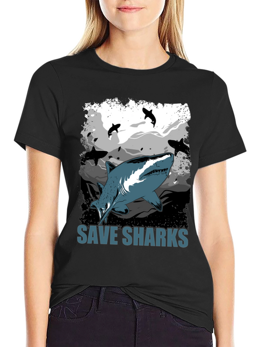Save Sharks Graphic T-Shirt - Black Cotton Tee