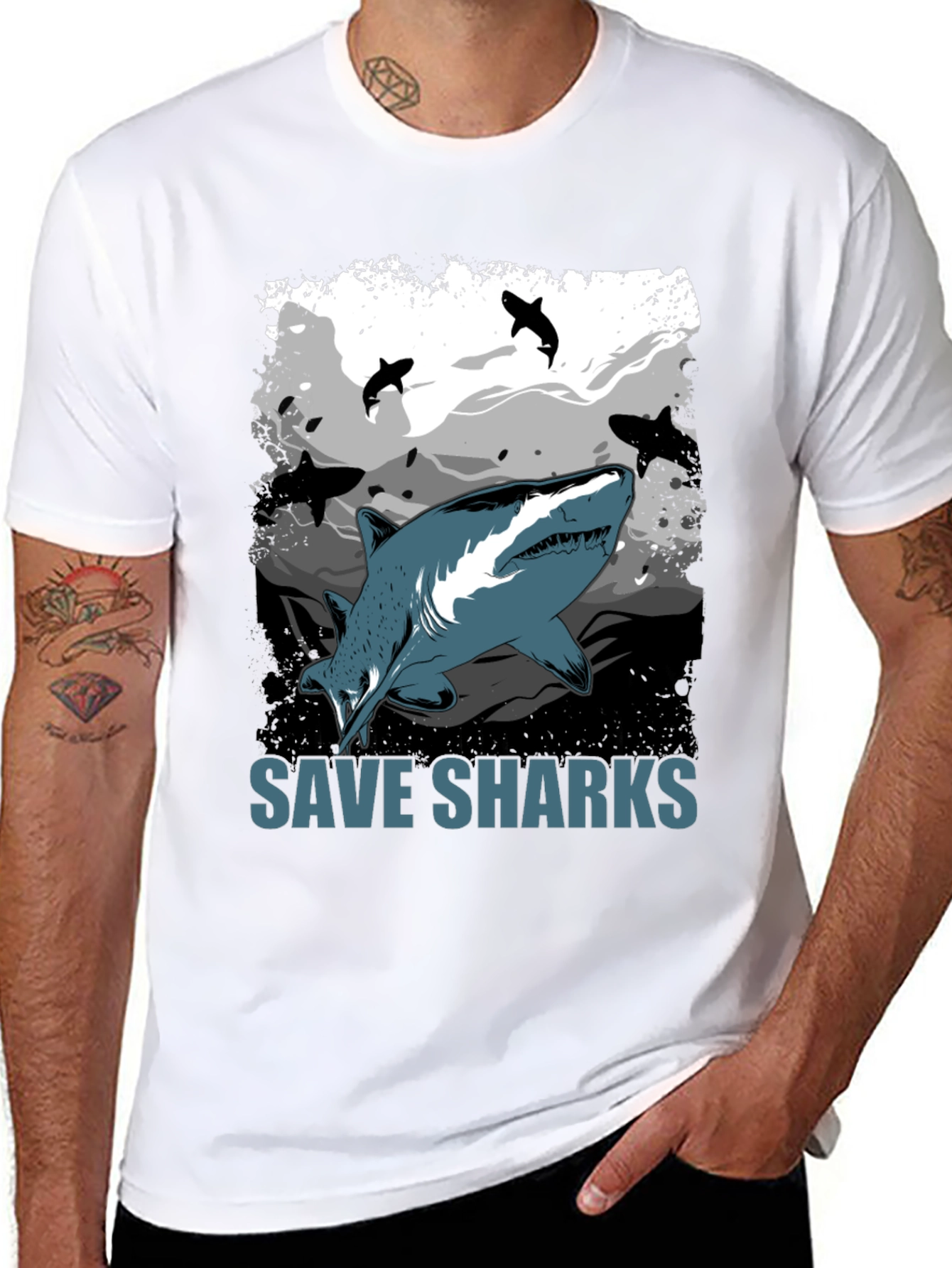 Save Sharks Graphic T-Shirt - Black Cotton Tee